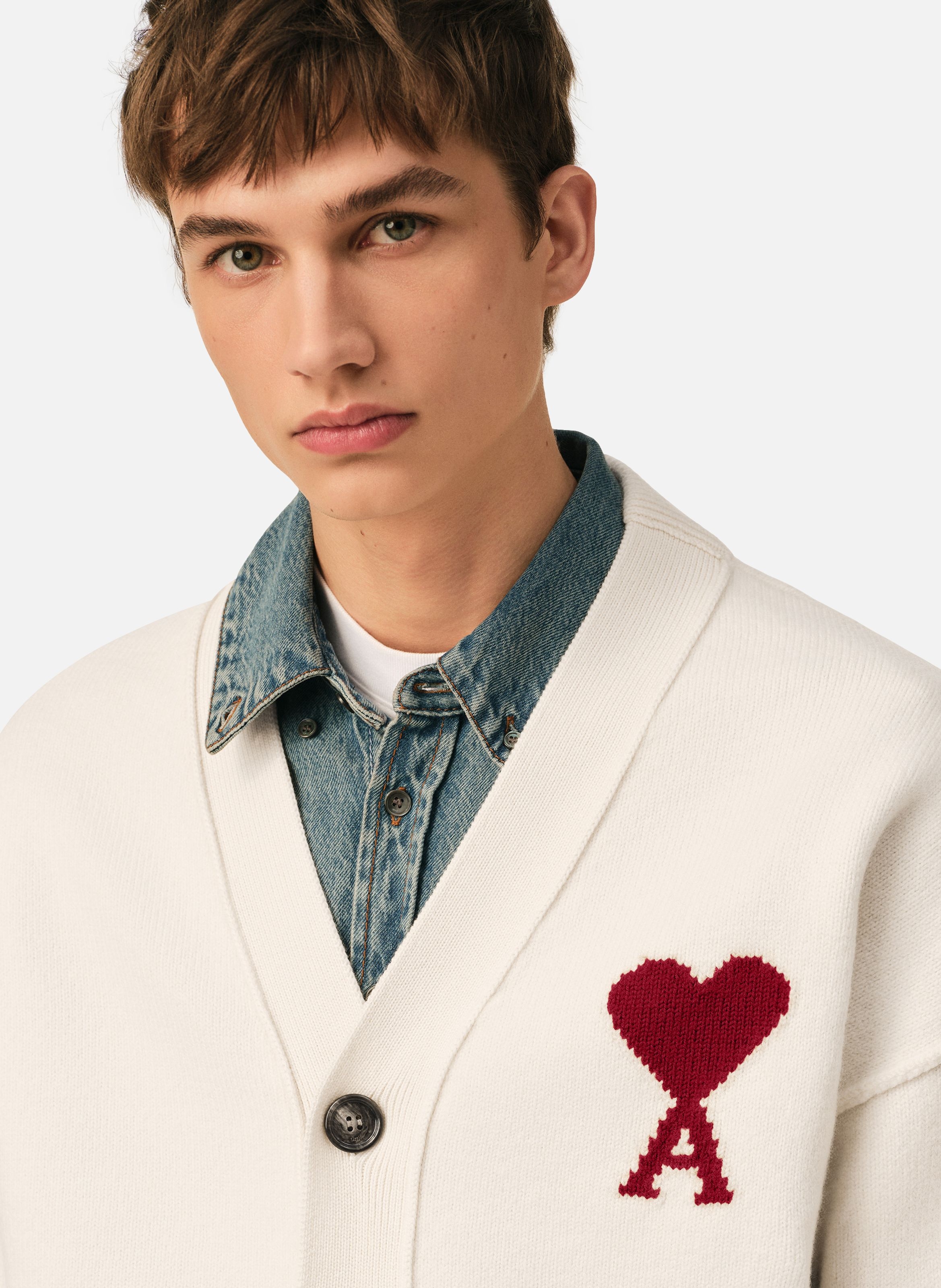 Cardigan unisexe en laine ami de coeur AMI PARIS Blanc