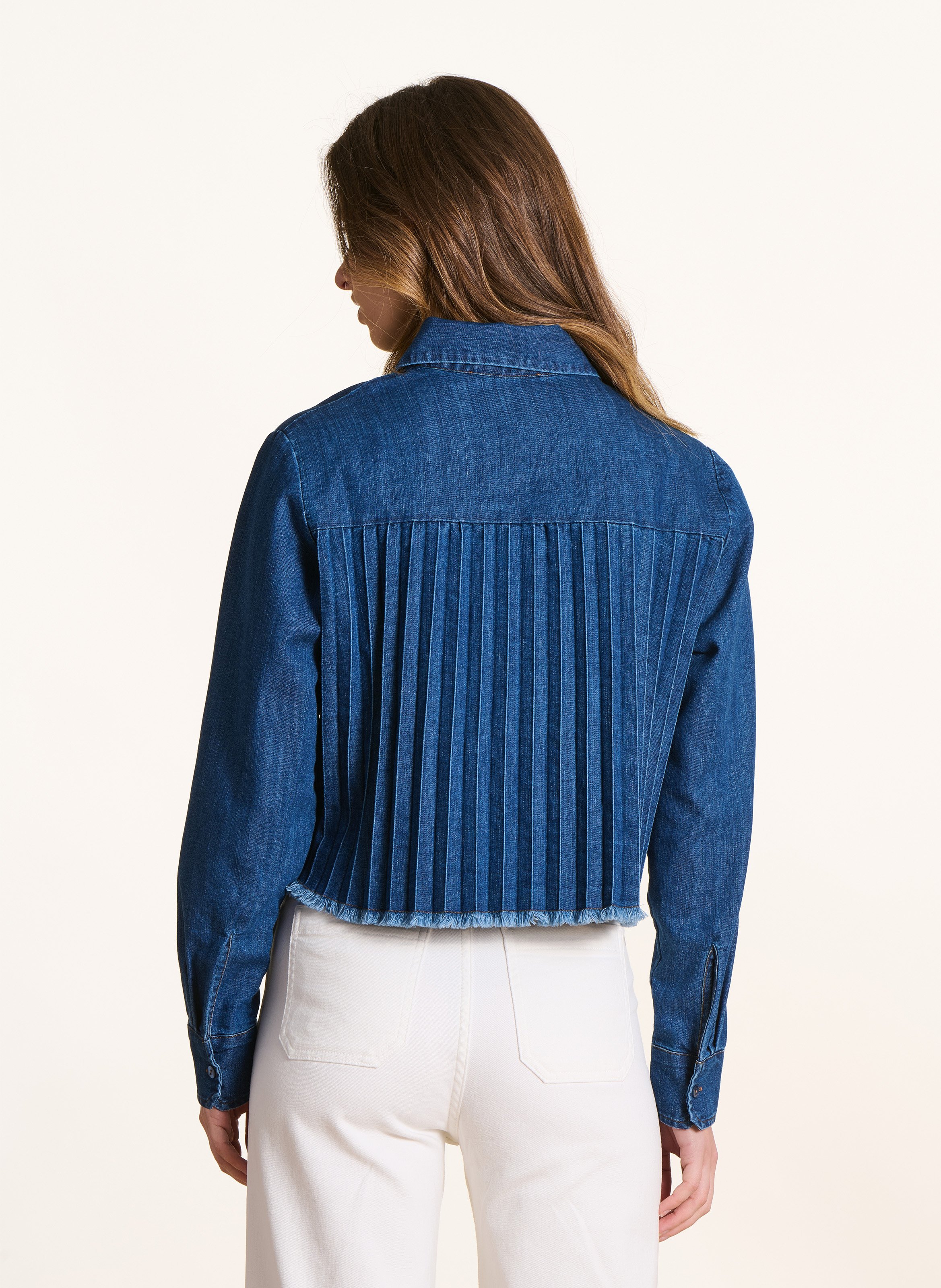 Kort, ruimvallend denimoverhemd LA FEE MARABOUTEE Blauw