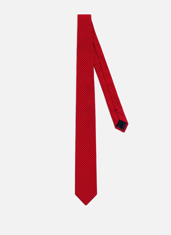 AU PRINTEMPS PARIS Cravate à pois en soie Rouge