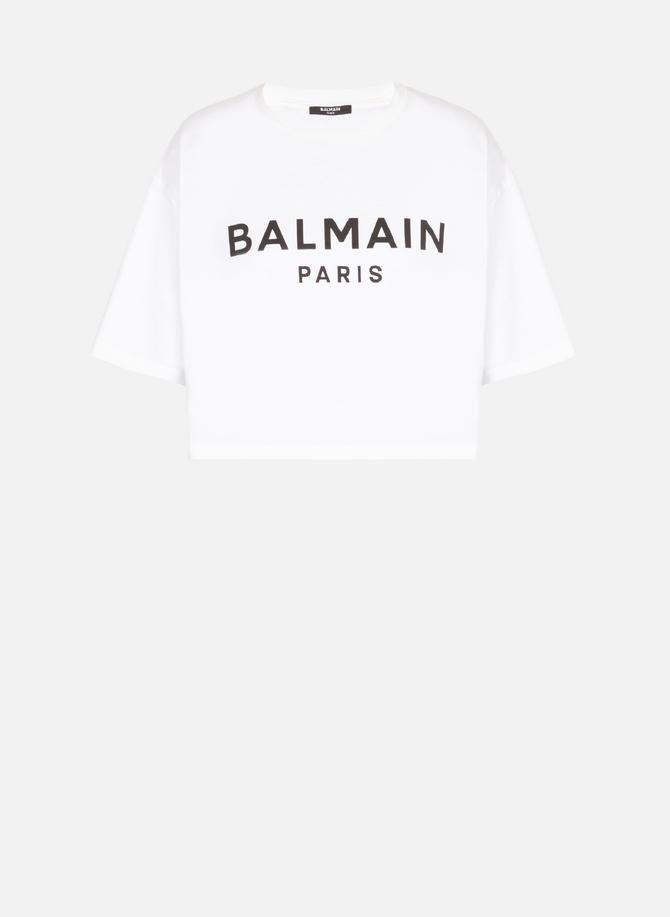 T-shirt court en coton éco-responsable imprimé logo BALMAIN