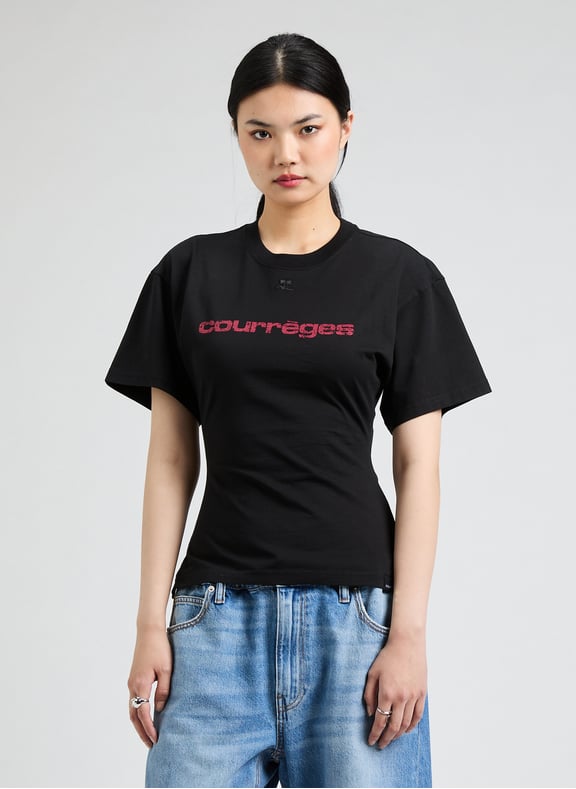 Fitted T-shirt with flared sleeves Black by COURRÈGES COURRÈGES Fitted T-shirt with flared sleeves Black