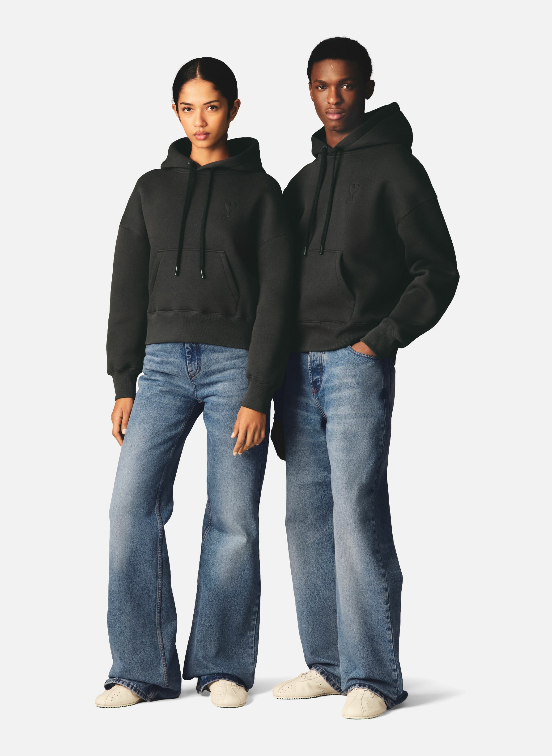 Hoodie ami de coeur embossé unisexe en coton AMI PARIS Gris