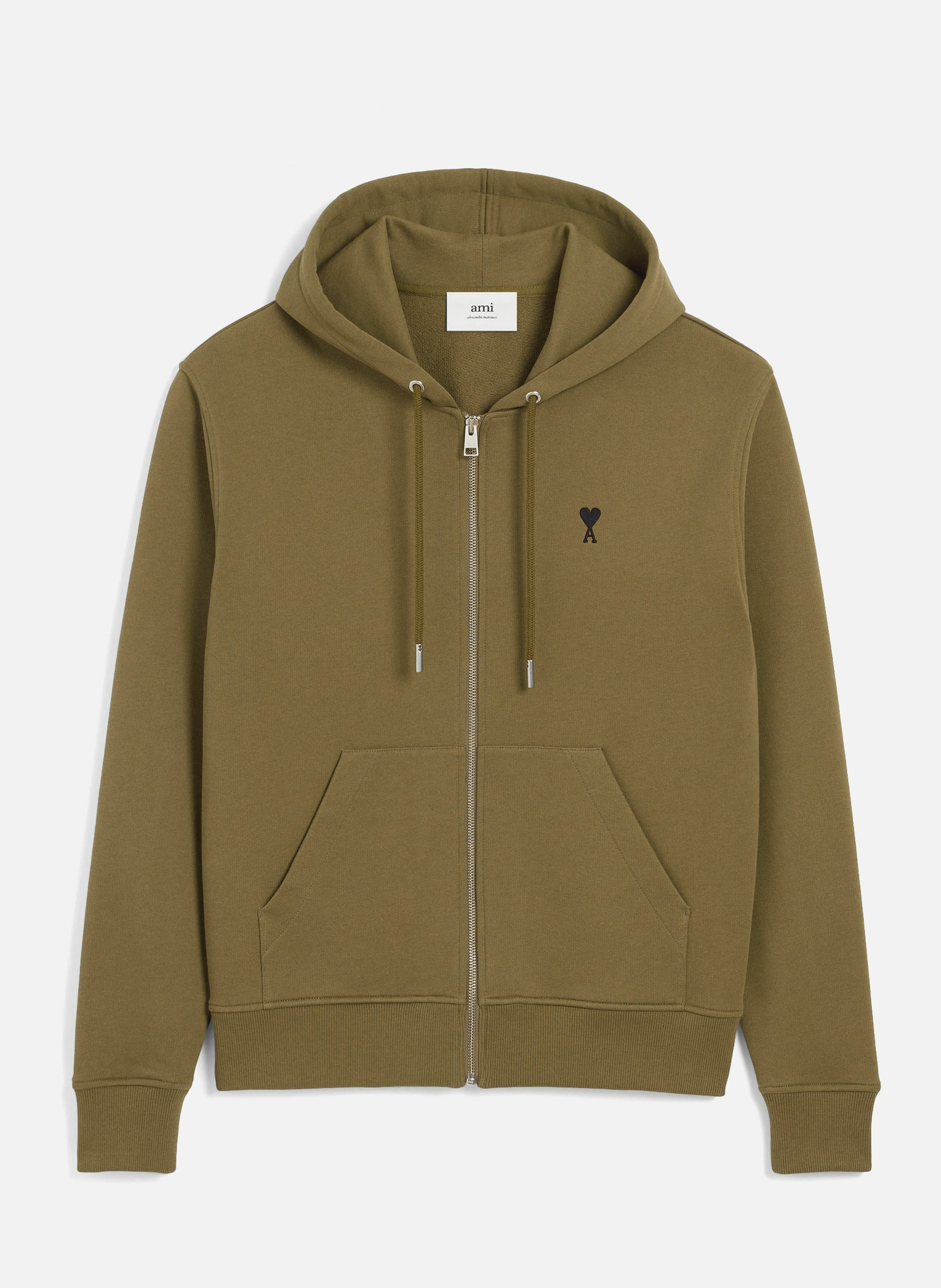 Hoodie zippé ami de coeur en coton AMI PARIS Vert