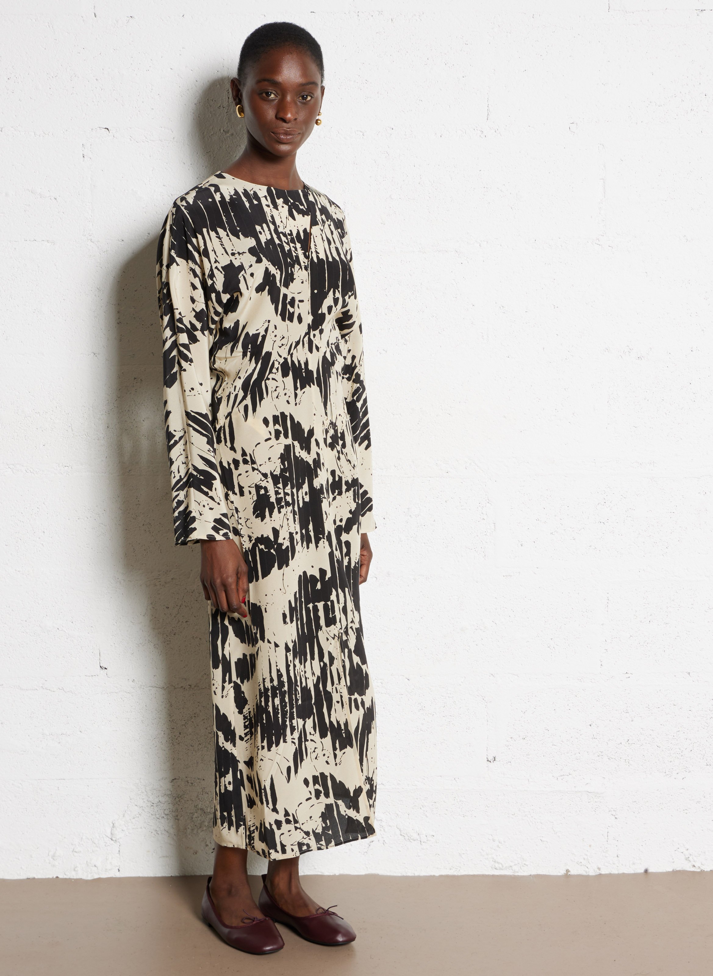 Robe longue col rond en soie francine SOEUR Multicolore