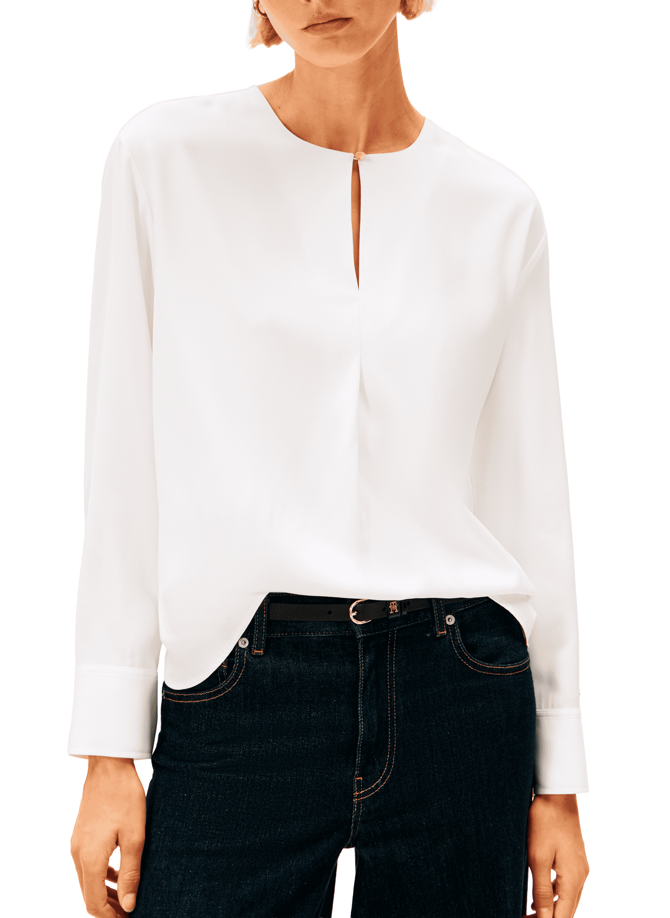 TOMMY HILFIGER Top uni à col rond Beige