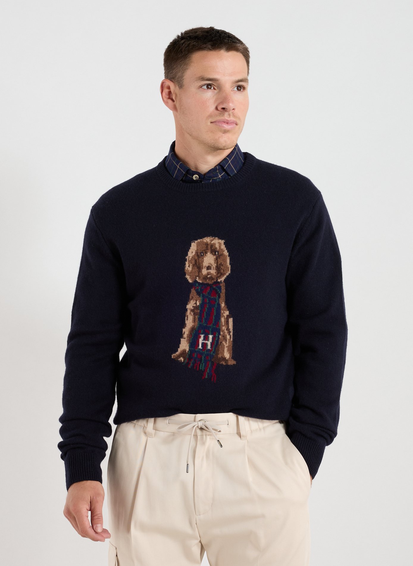 HACKETT Pull col rond en laine mérinos Bleu