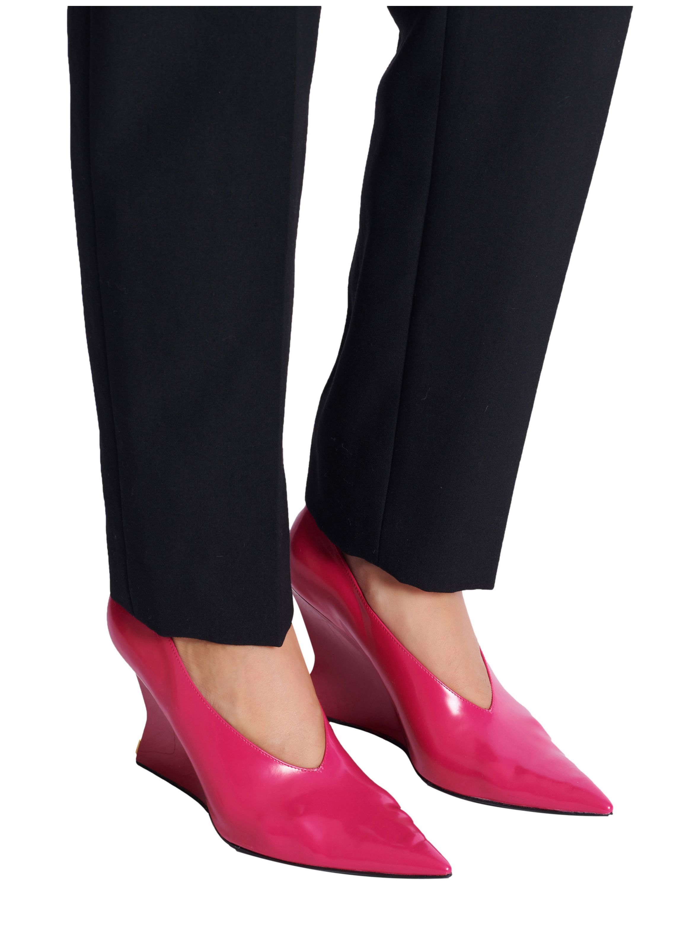 Escarpins wedge en cuir d’agneau brillant BALMAIN Rose