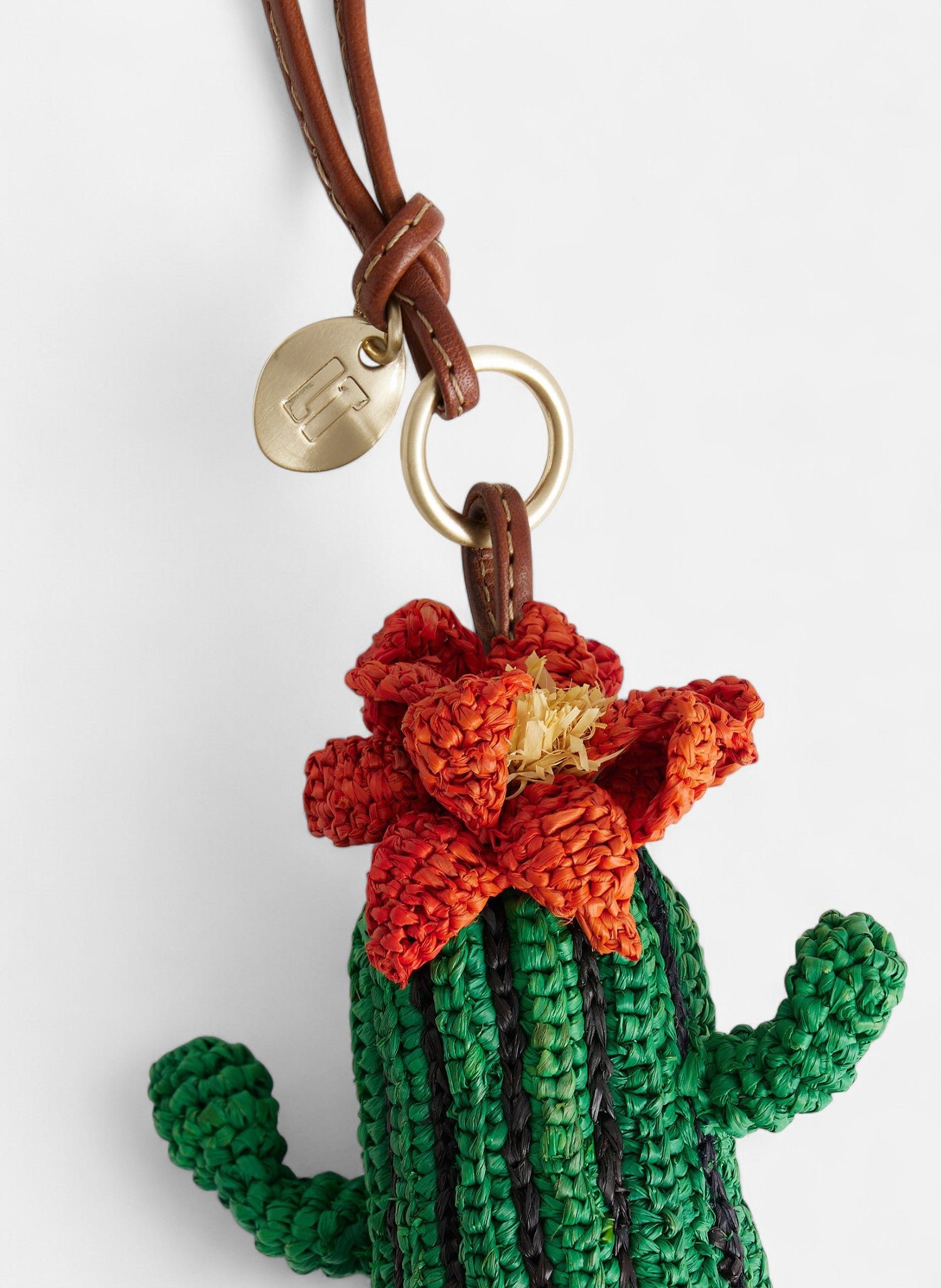 Bijou de sac cactus en raphia naturel et cuir lisse végétal LE TANNEUR Orange