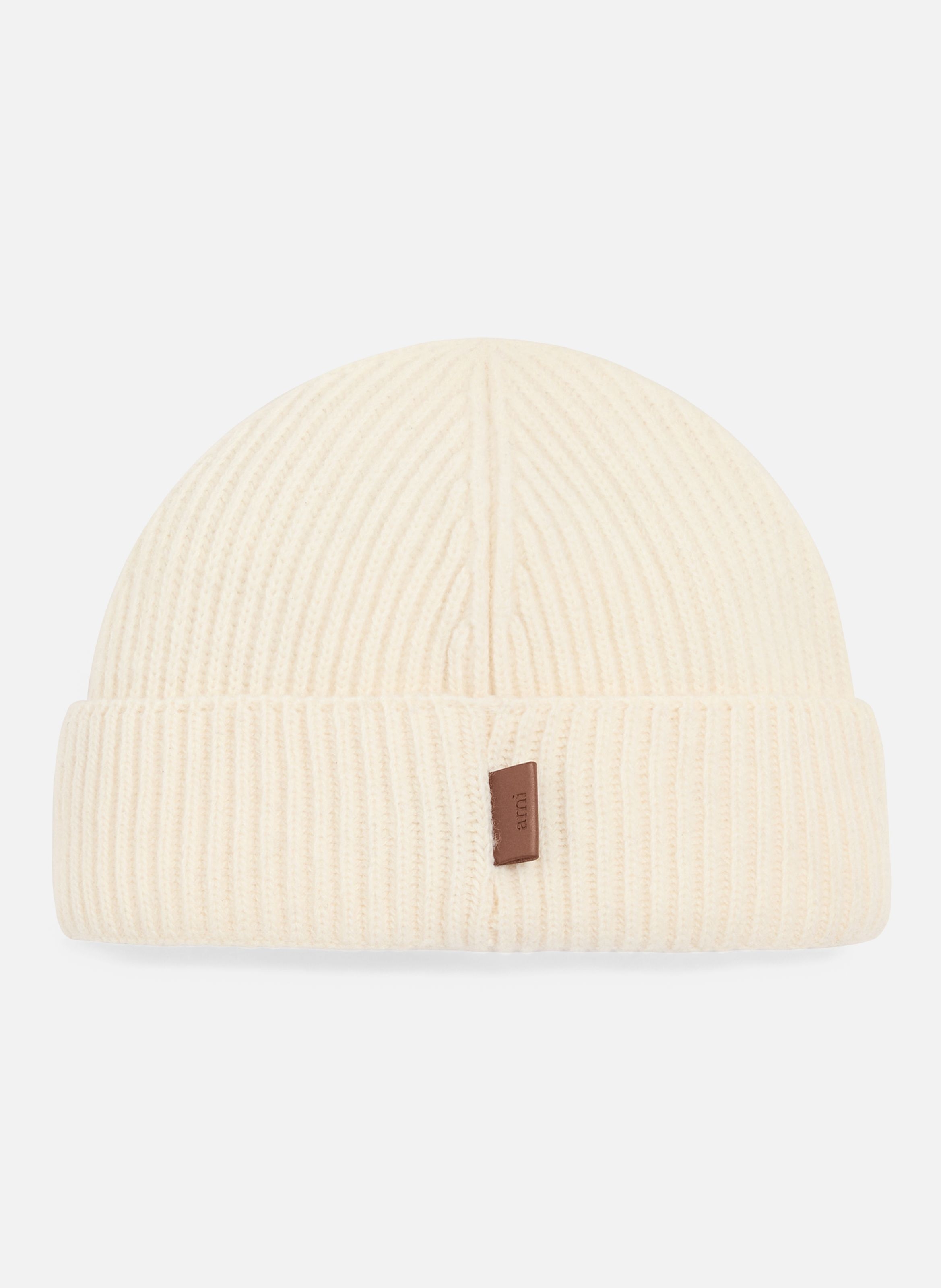 Bonnet etiquette cuir ami unisexe en laine AMI PARIS Blanc