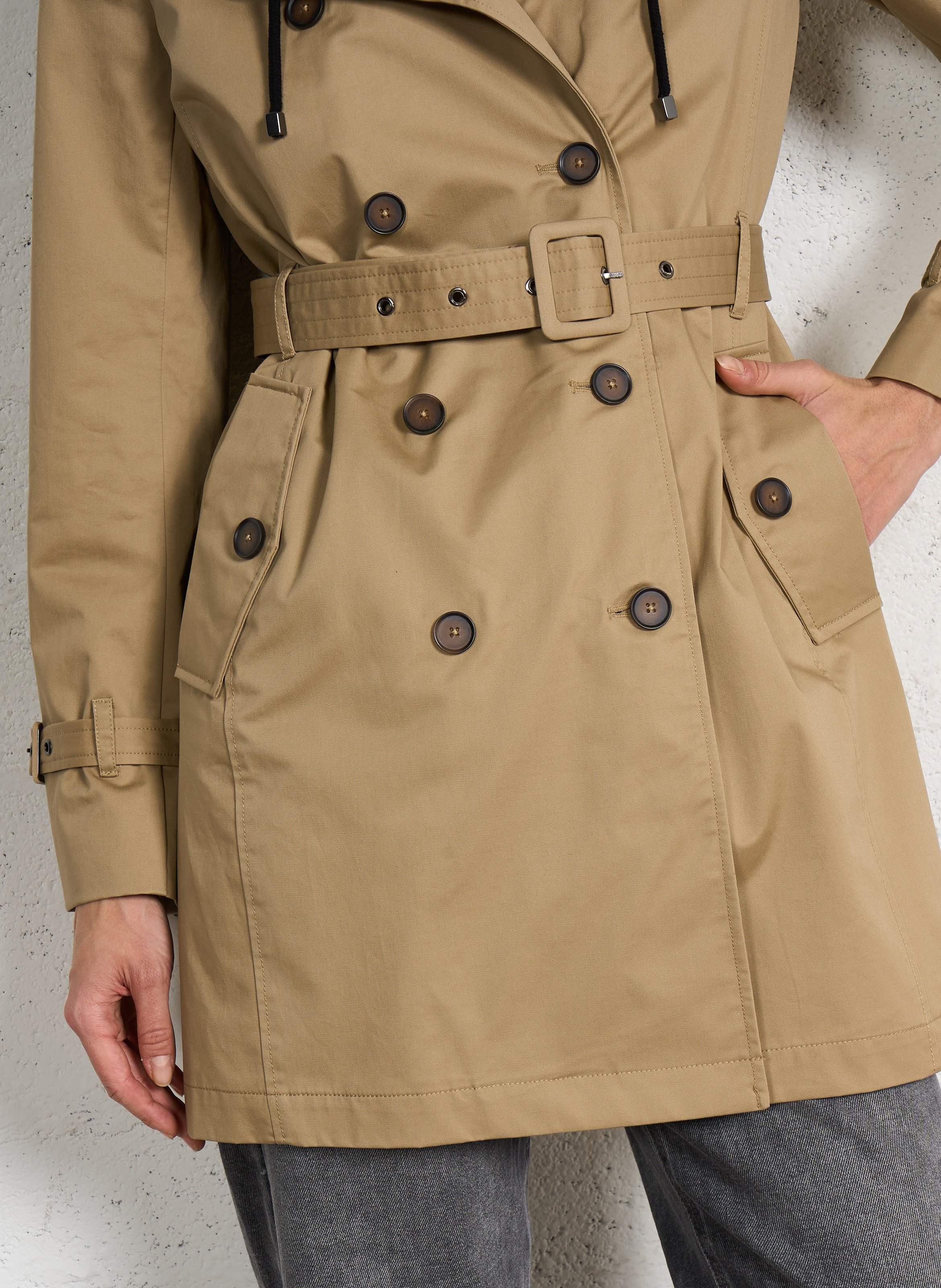 Trench à capuche amovible en coton IKKS Beige