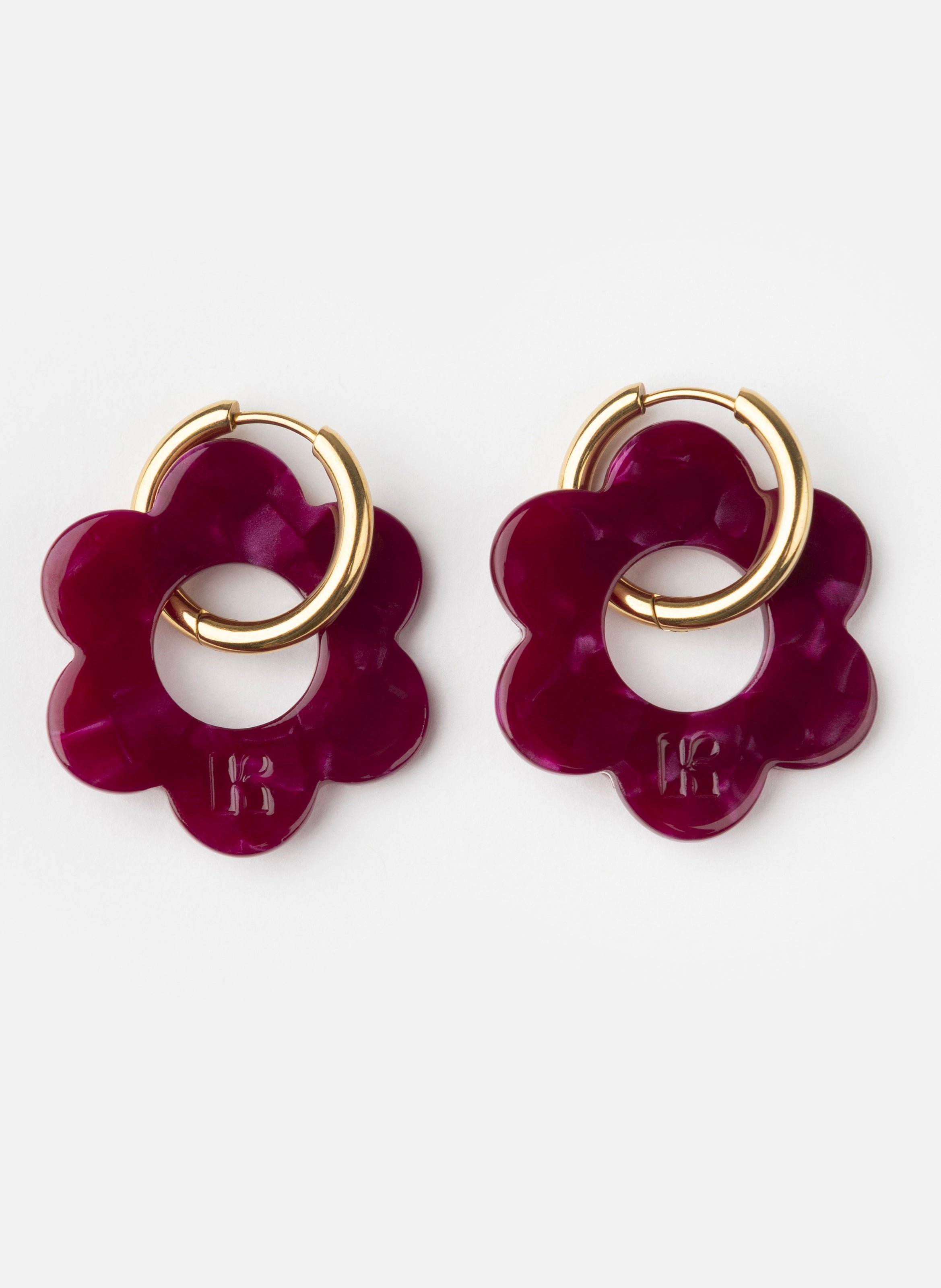 Boucles d'oreilles maxi fleurette avec anneaux en acier inoxydable doré  Cerise