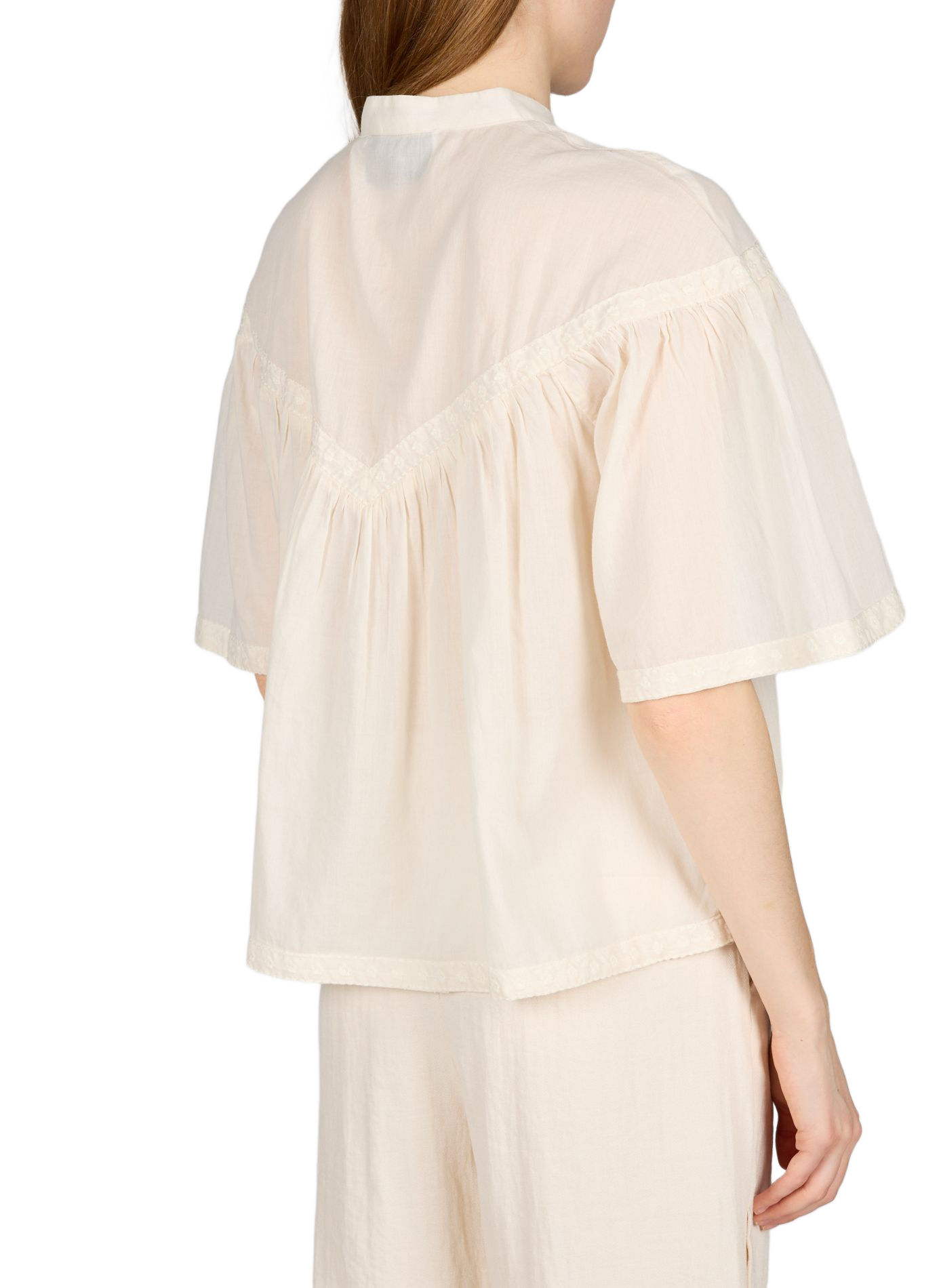 Embroidered cotton high-neck top VILA Beige