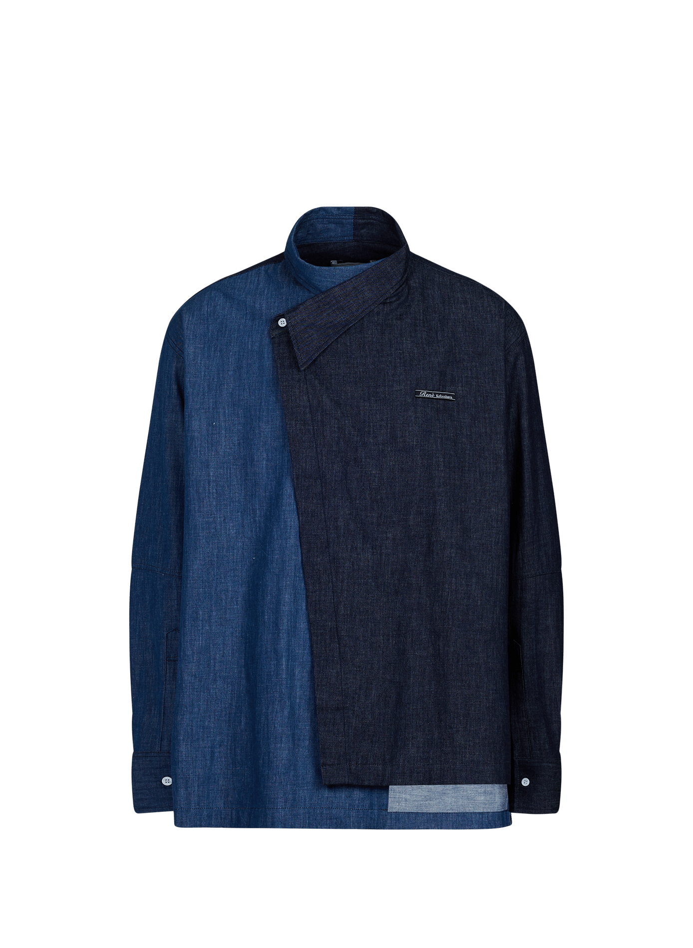 Asymmetrical two-tone cotton Shirt RENÈ Blue