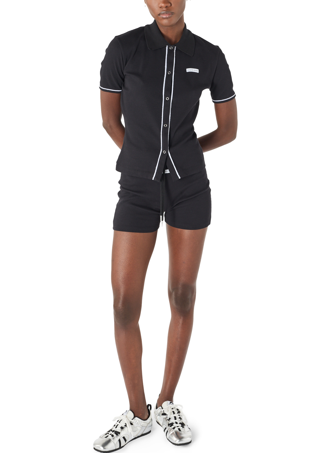 Light ribbed jersey drawstring-waist mini shorts organic cotton MARINE SERRE Black