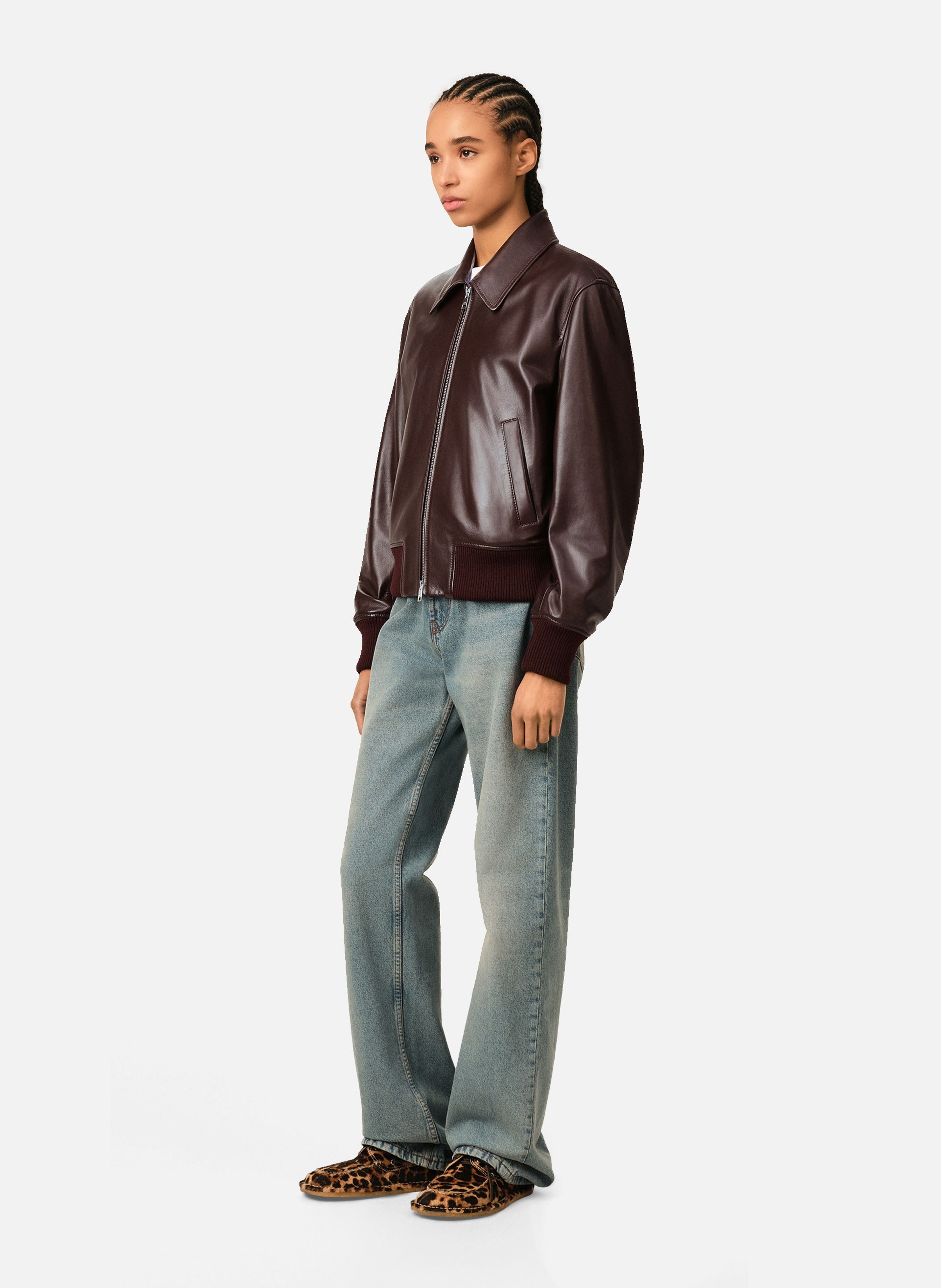Blouson en cuir d'agneau AMI PARIS Rouge