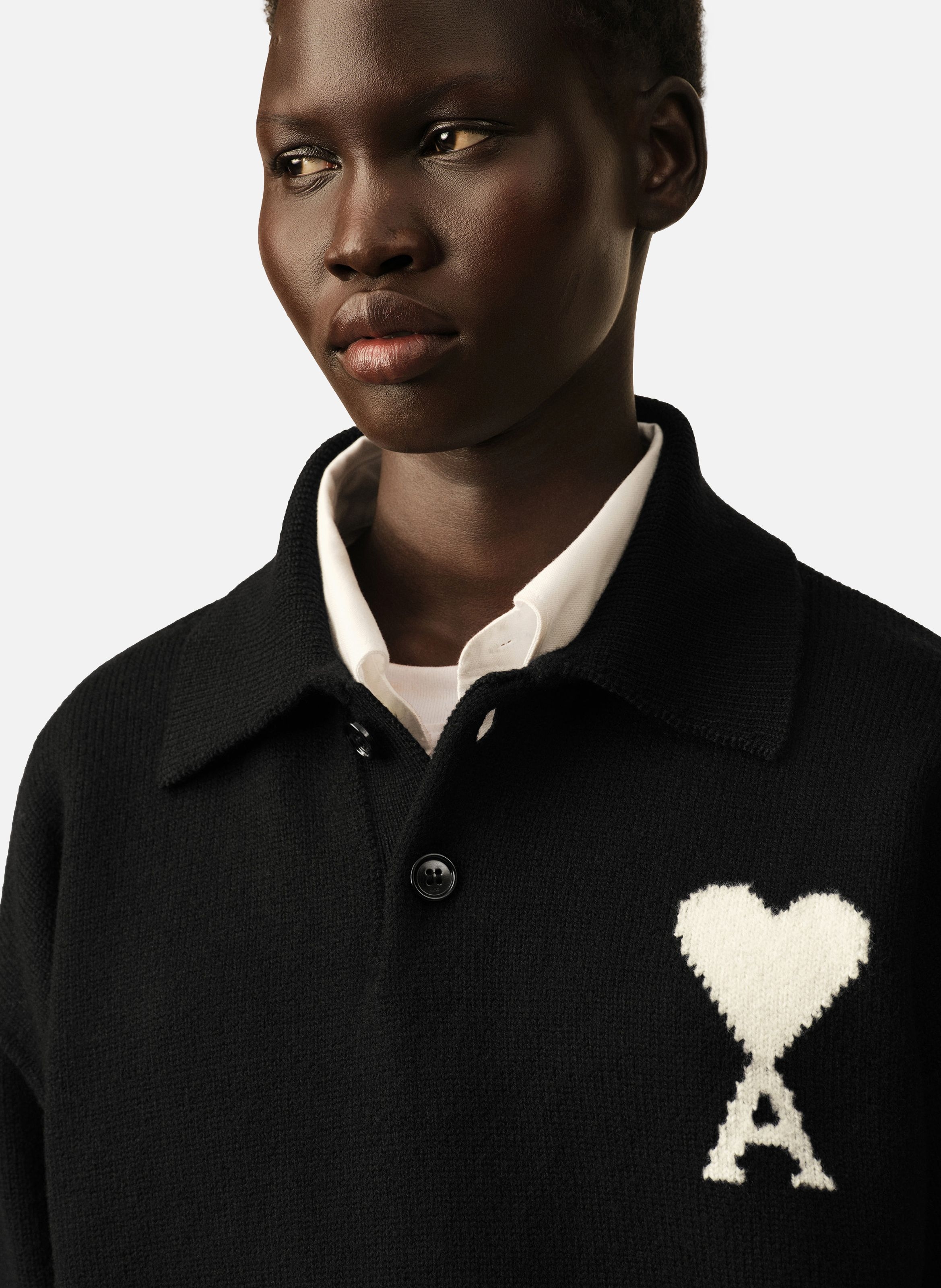 Polo ami de coeur en laine unisexe AMI PARIS Noir