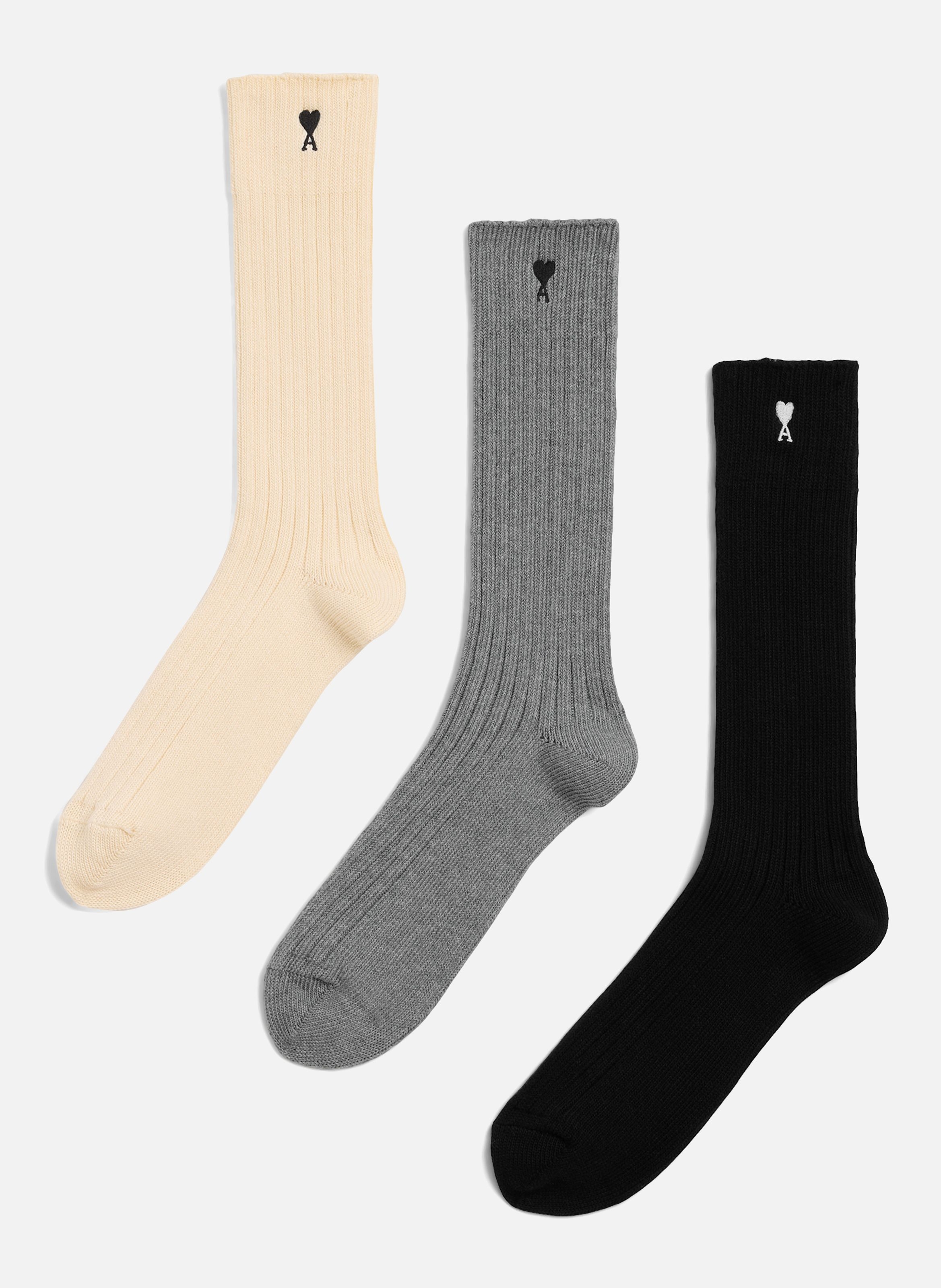 Pack trois paires de chaussettes unisexe en coton ami de coeur AMI PARIS Blanc