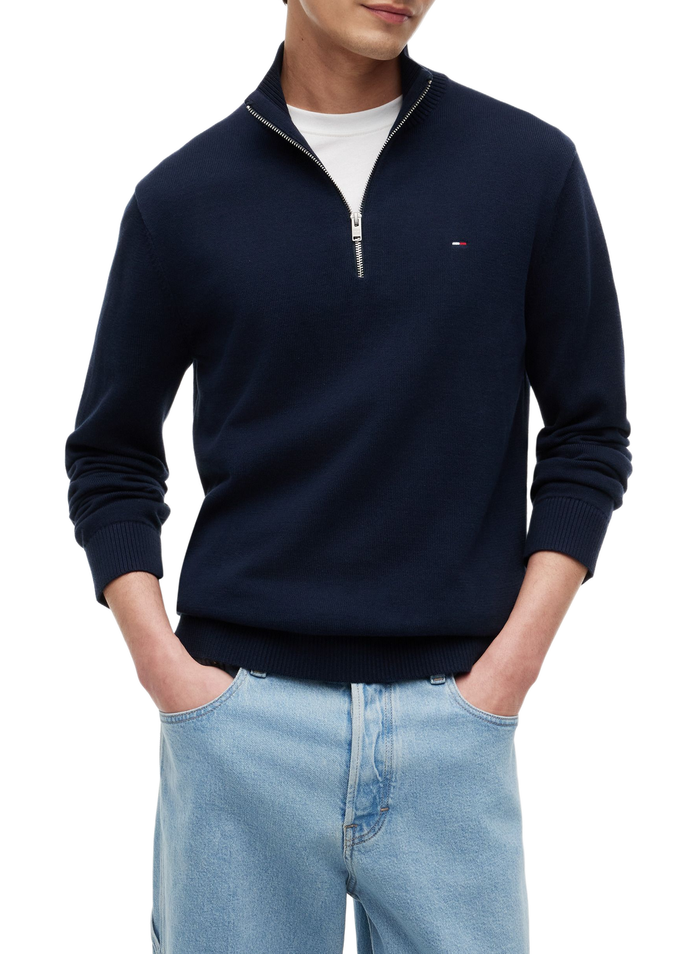 Lightweight slim fit cotton zip-up sweater TOMMY HILFIGER Blue