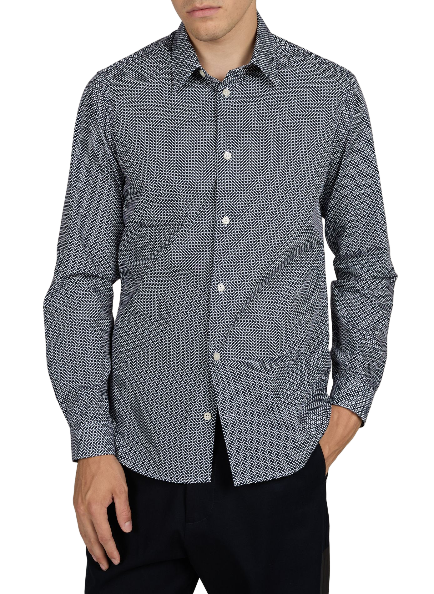 Slim-fit overhemd met klassieke kraag van bedrukt katoen. AU PRINTEMPS PARIS Blauw