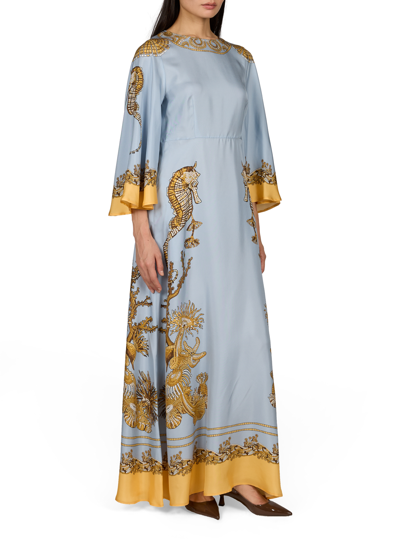 Robe longue SORELLA en soie LA DOUBLEJ Bleu