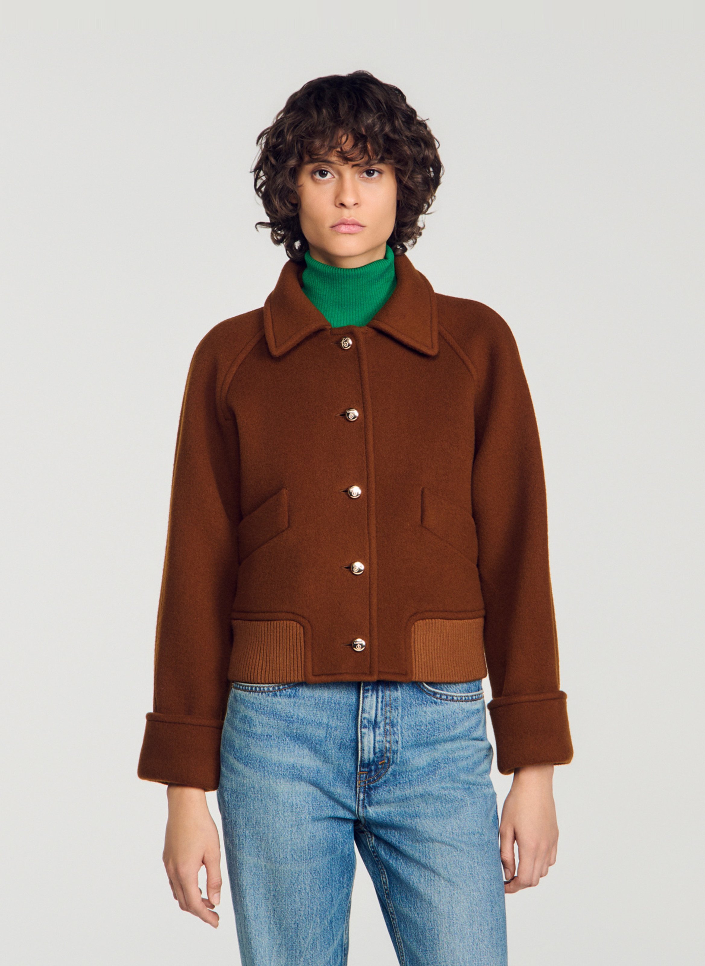 Veste droite en laine mélangée SANDRO Marron