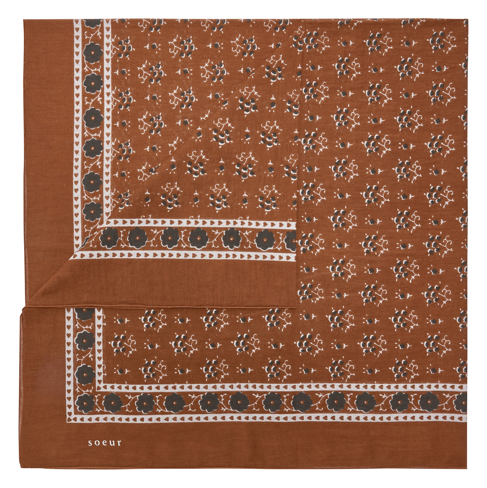 Foulard carré imprimé en coton SOEUR Marron