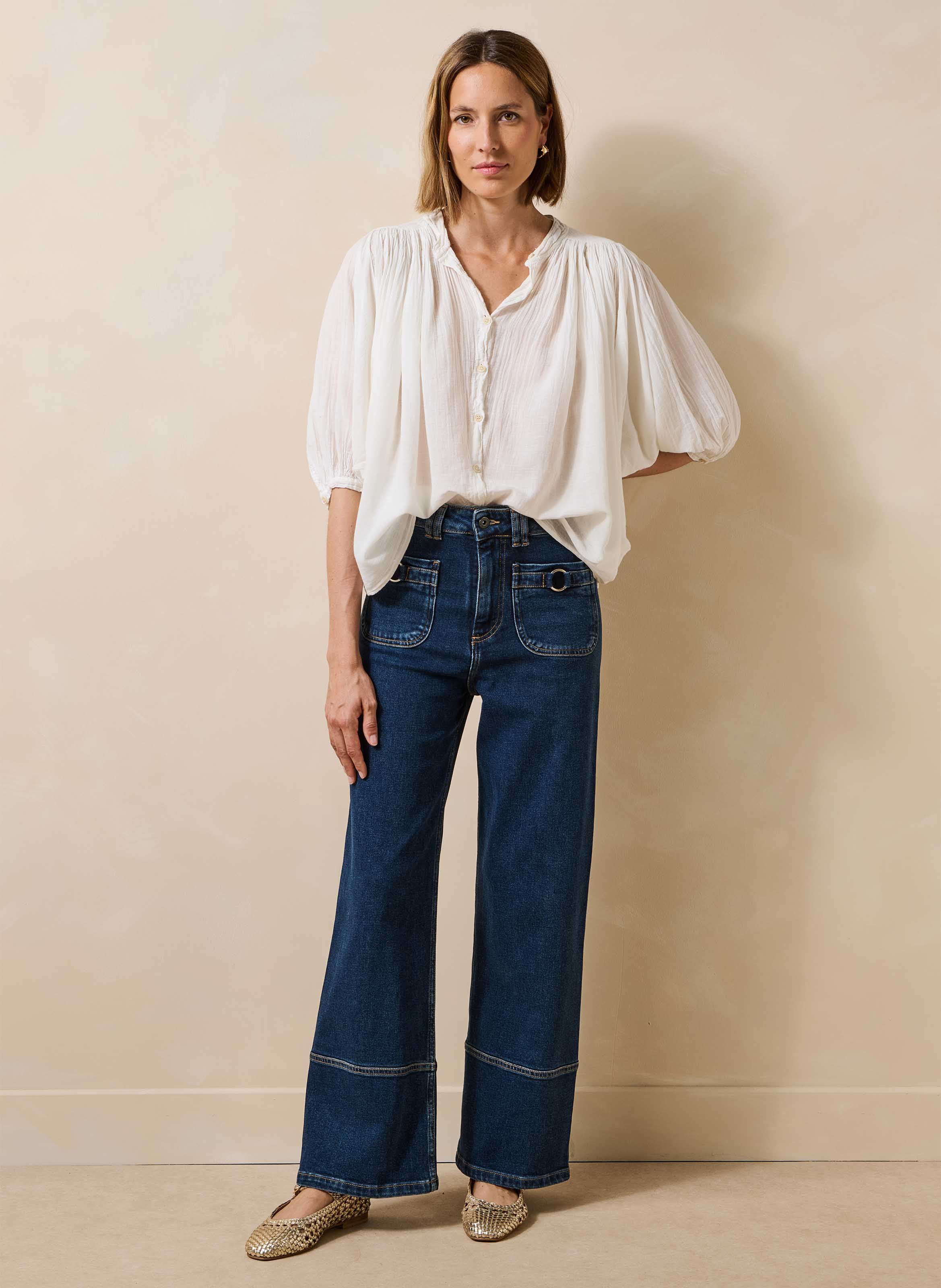 Rechte jeans met hoge taille van een biologisch katoenmengsel LA FEE MARABOUTEE Blauw