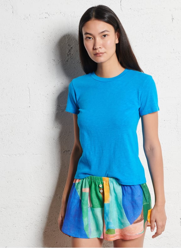 Tee-shirt col rond droit en coton sonoma Bleu by AMERICAN VINTAGE AMERICAN VINTAGE Tee-shirt col rond droit en coton sonoma Bleu