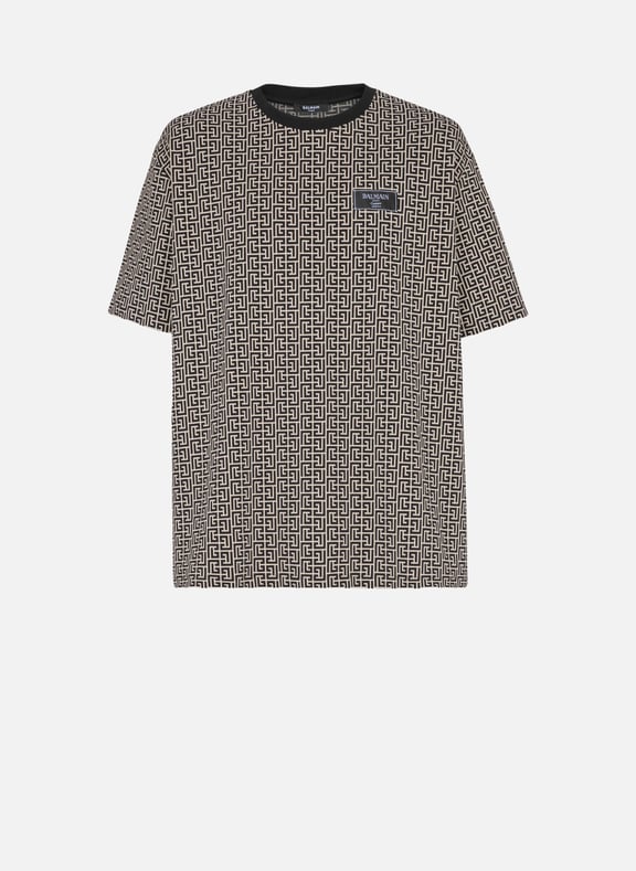 T-shirt en jacquard monogrammé Noir by BALMAIN BALMAIN T-shirt en jacquard monogrammé Noir