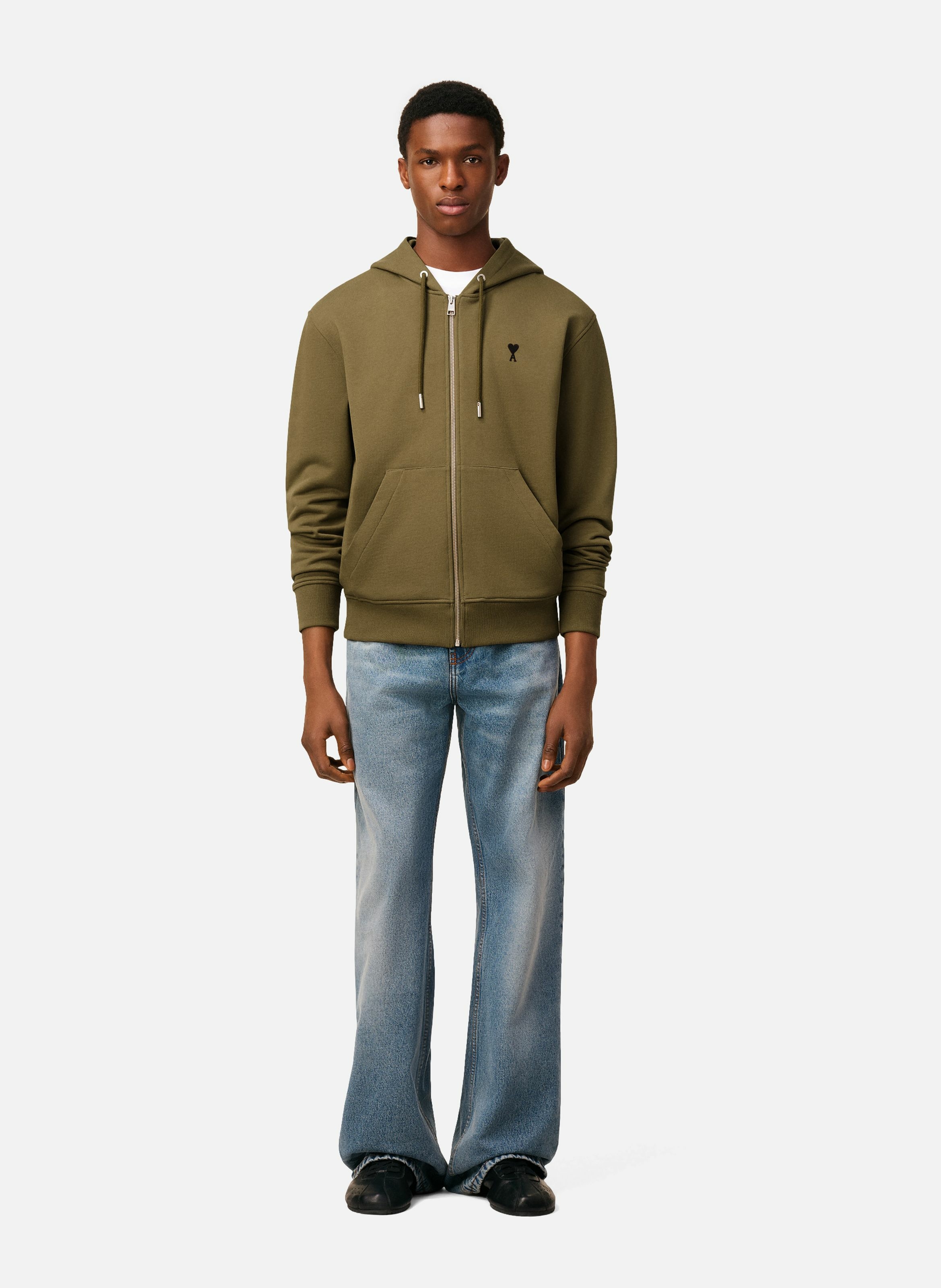 Hoodie zippé ami de coeur en coton AMI PARIS Vert
