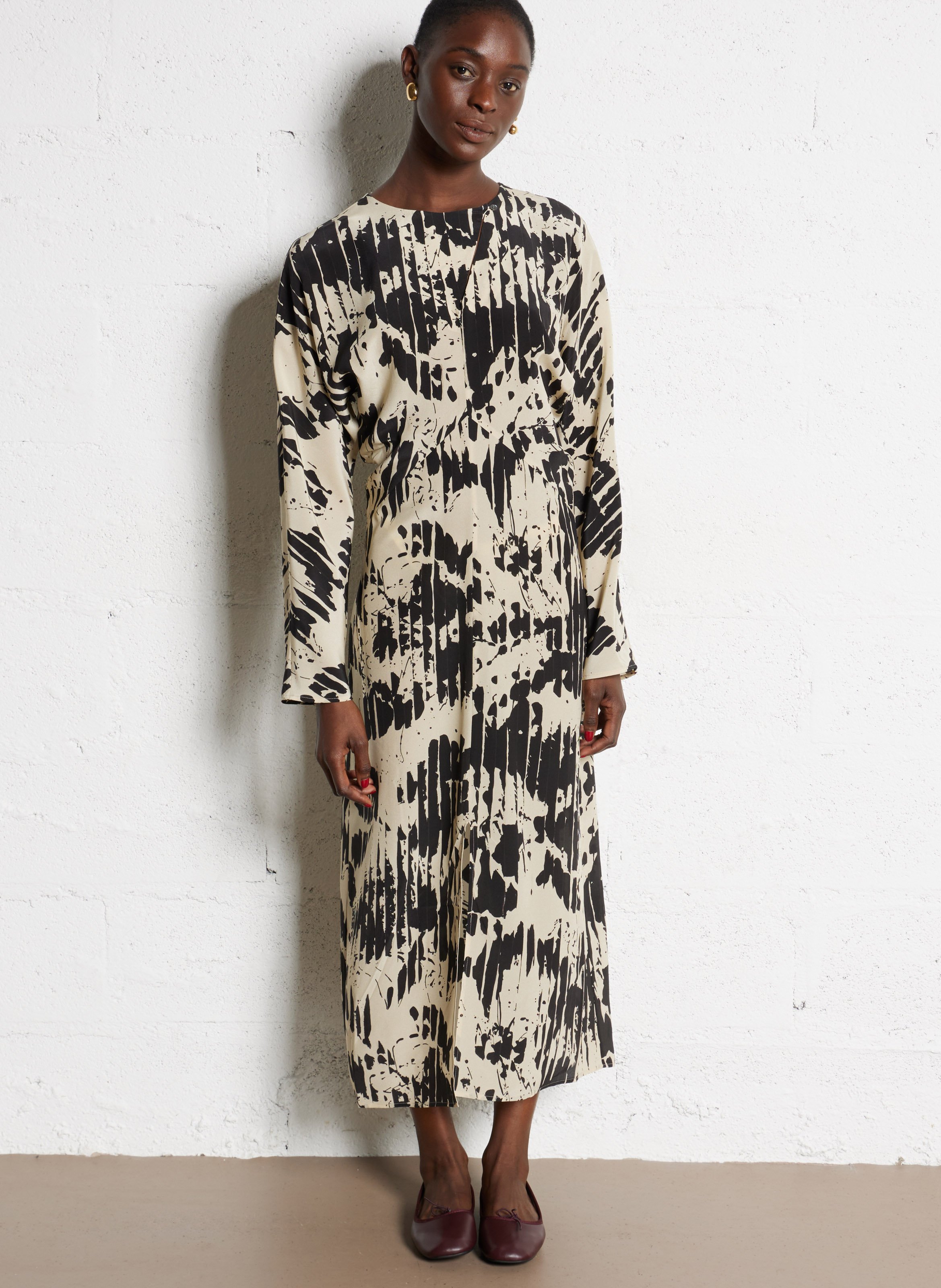 Robe longue col rond en soie francine SOEUR Multicolore