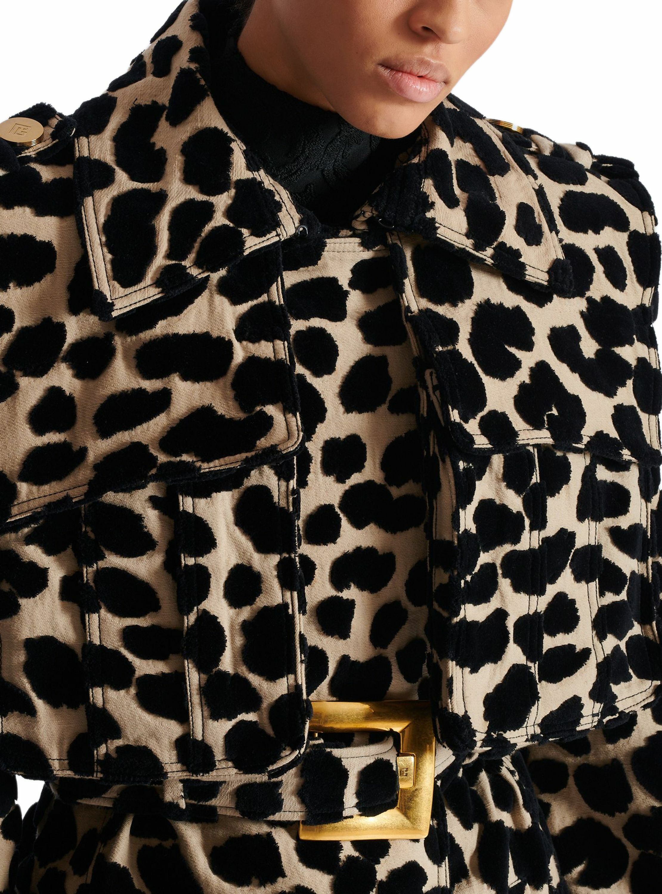 Trench ceinturé en jacquard motif léopard BALMAIN Noir
