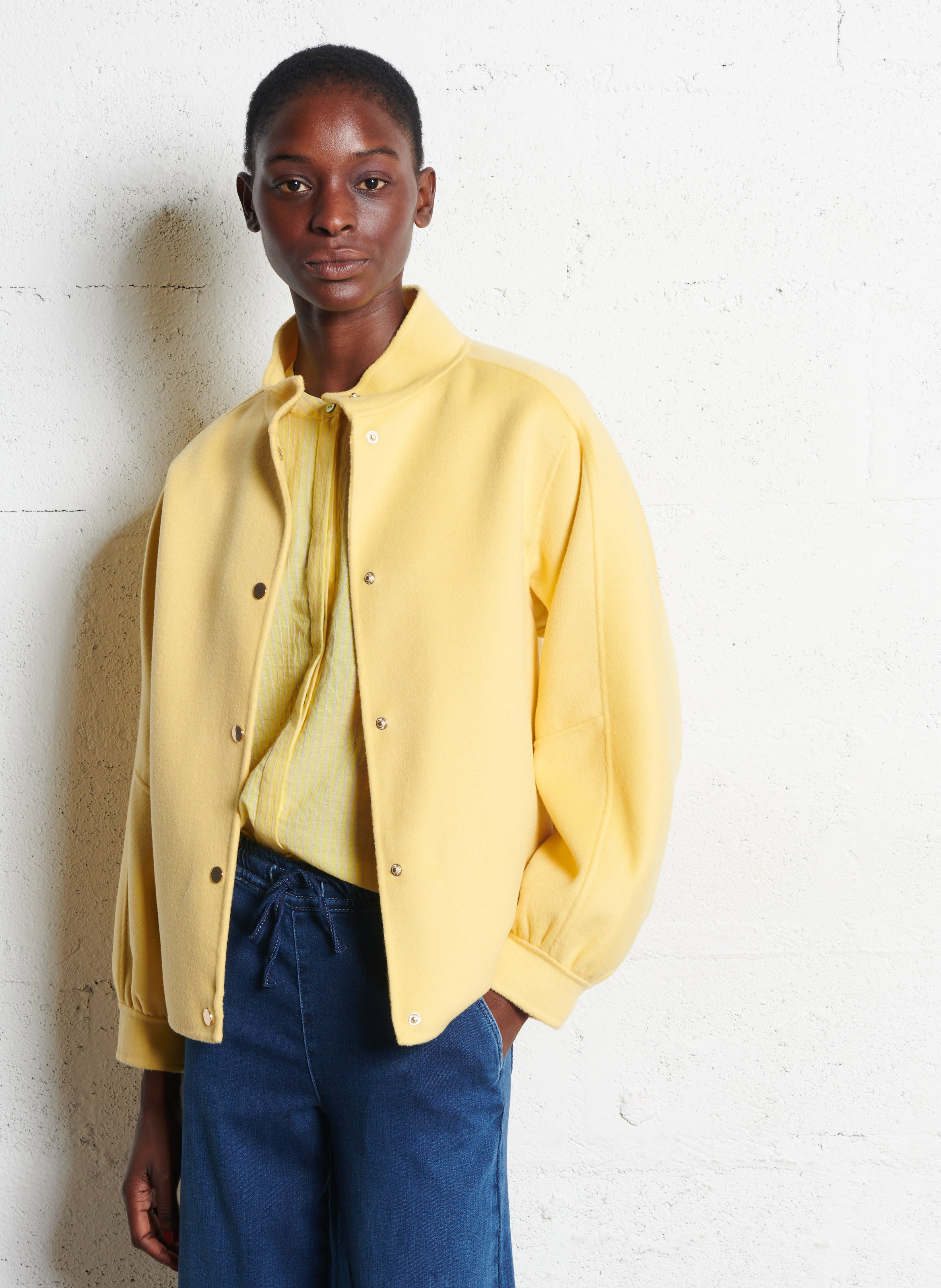 MAISON 123 Blouson droit col montant en laine mélangée arthur Jaune