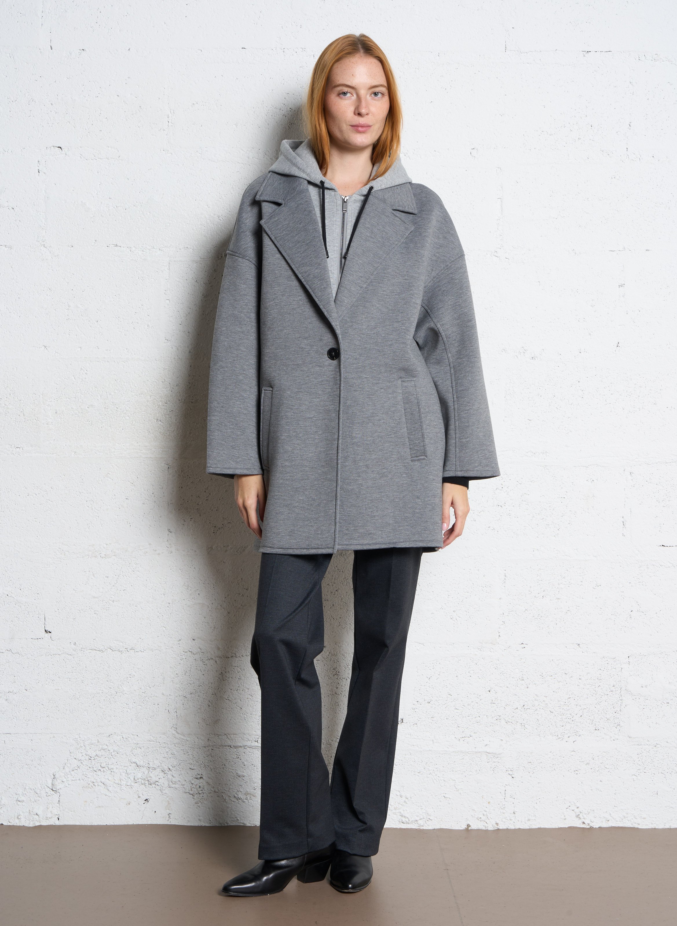 Manteau droit avec capuche amovible IKKS Gris