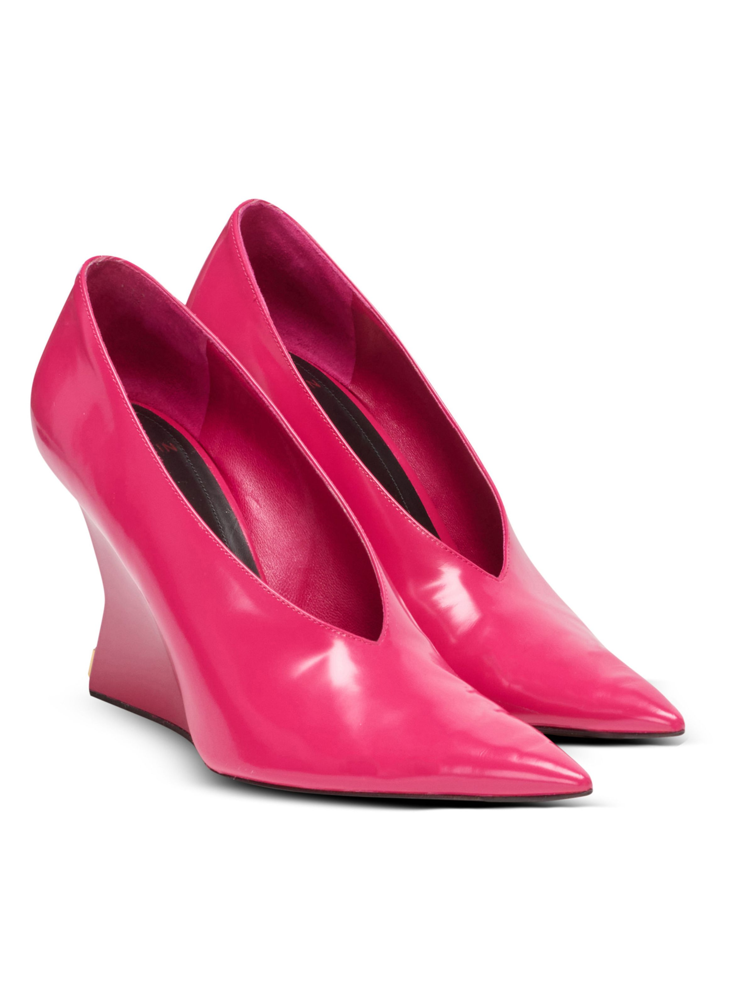 Escarpins wedge en cuir d’agneau brillant BALMAIN Rose