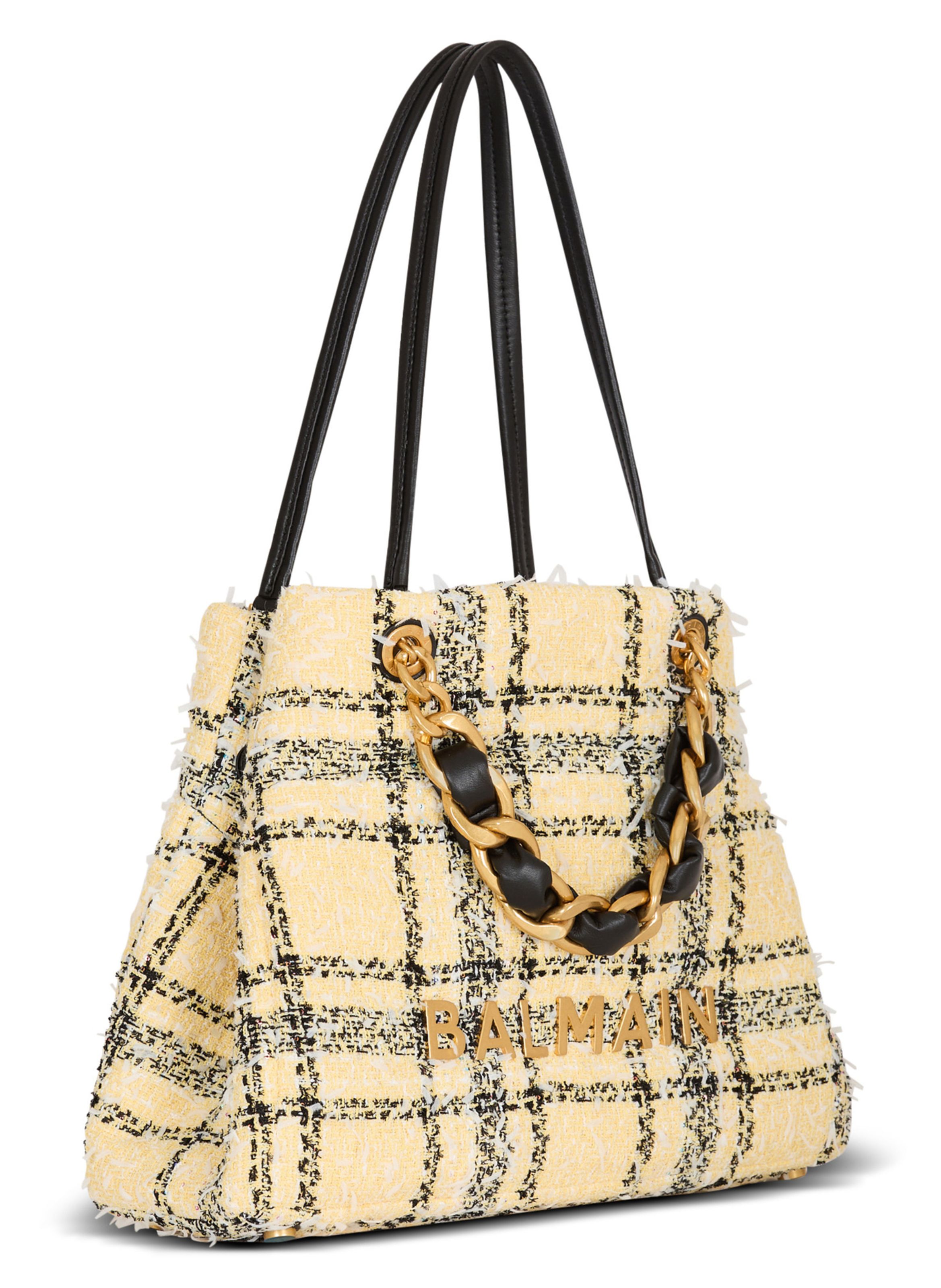 Sac cabas 1945 en tweed tartan BALMAIN Jaune