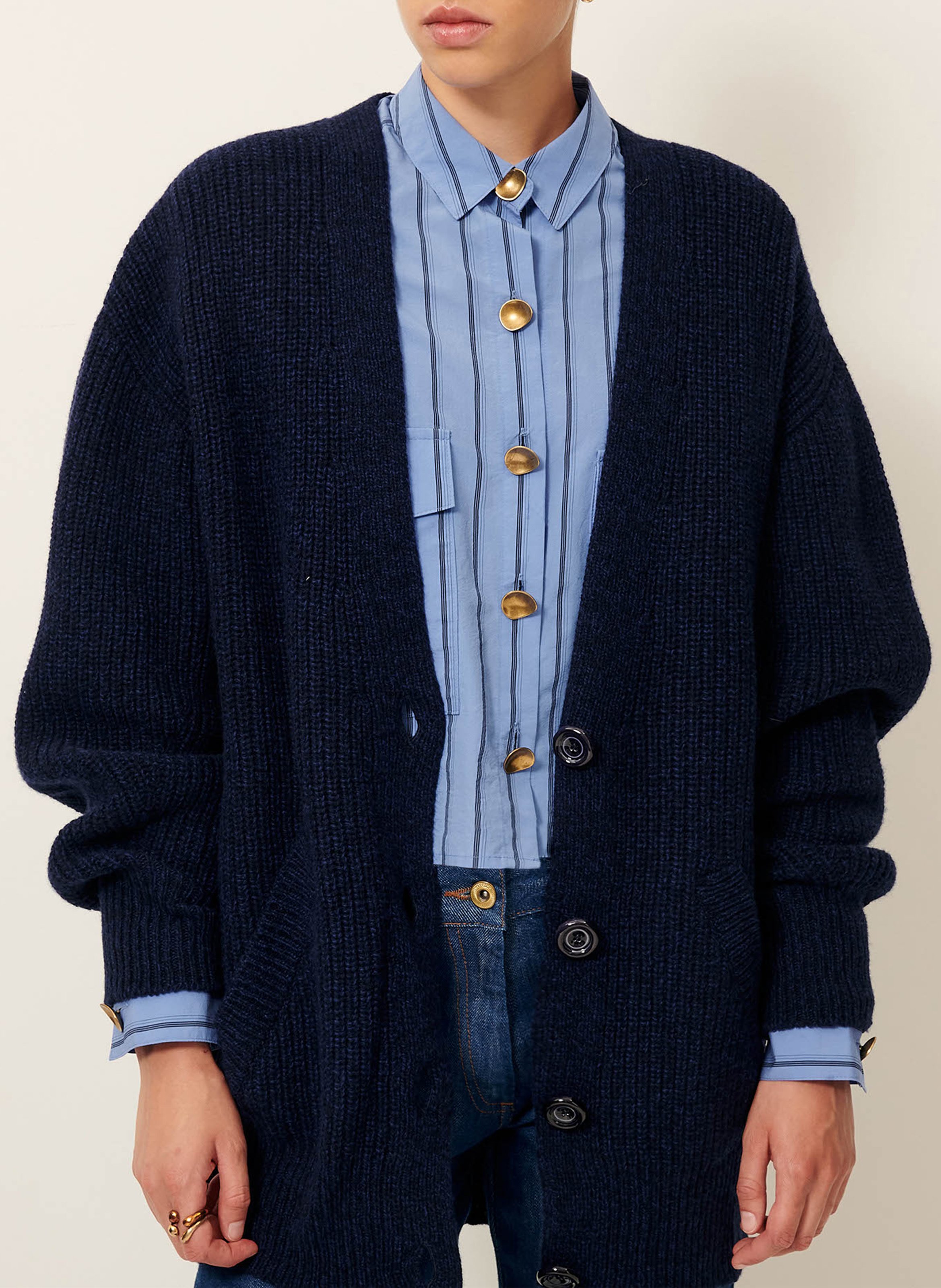 Gilet col v en laine mélangée cardy SESSUN Bleu