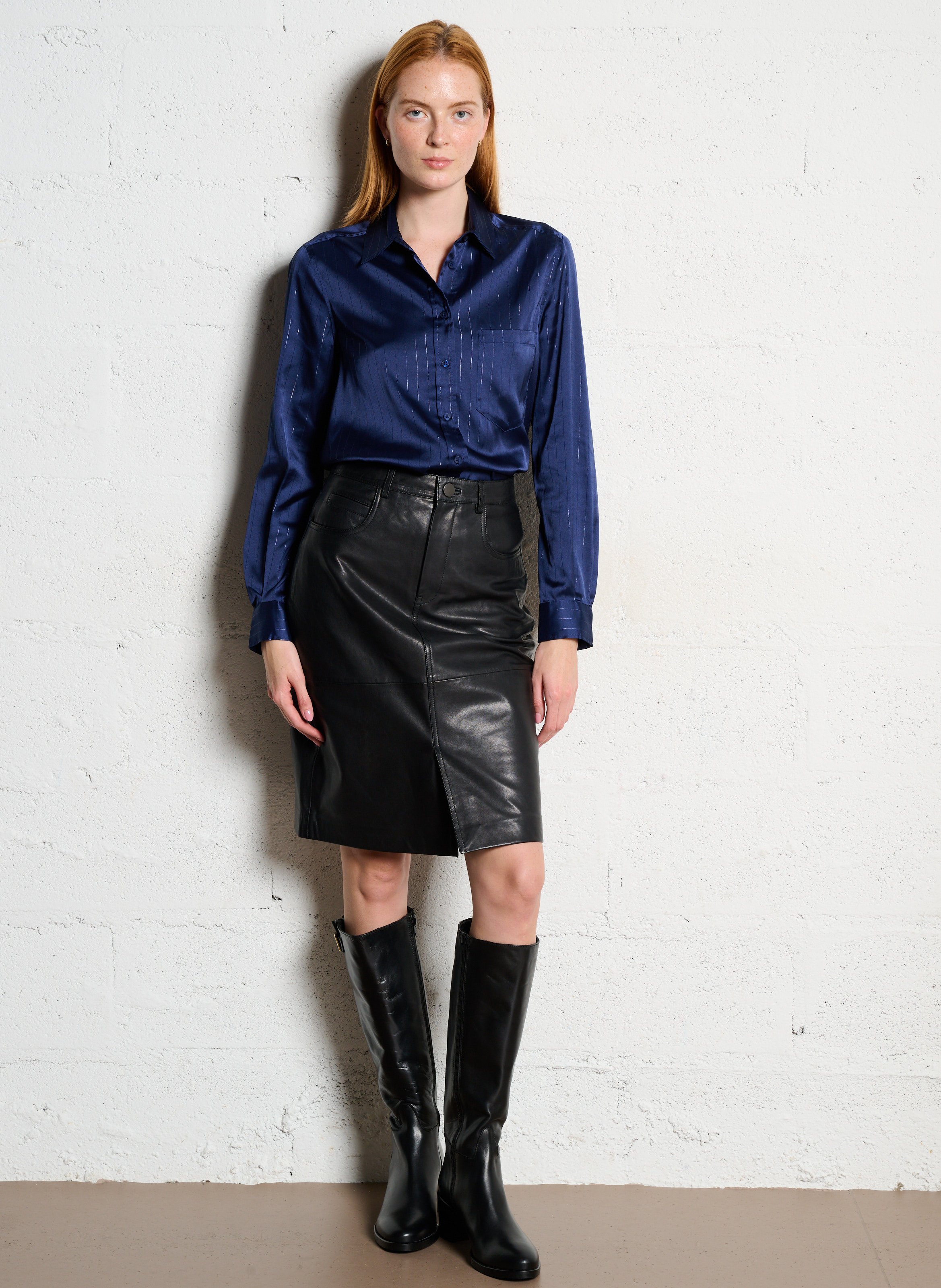 Chemise col classique rayé Bleu