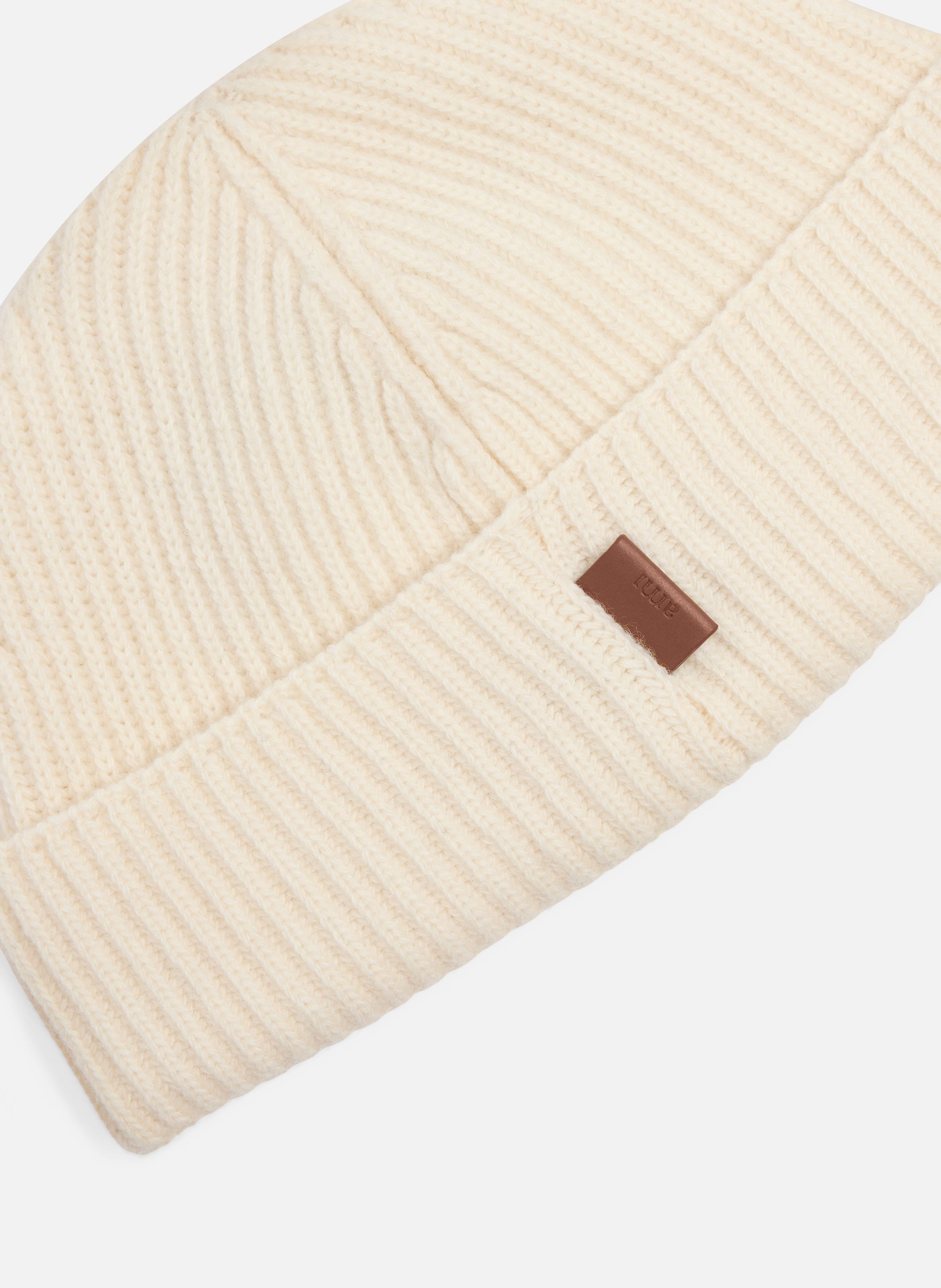 Bonnet etiquette cuir ami unisexe en laine AMI PARIS Blanc