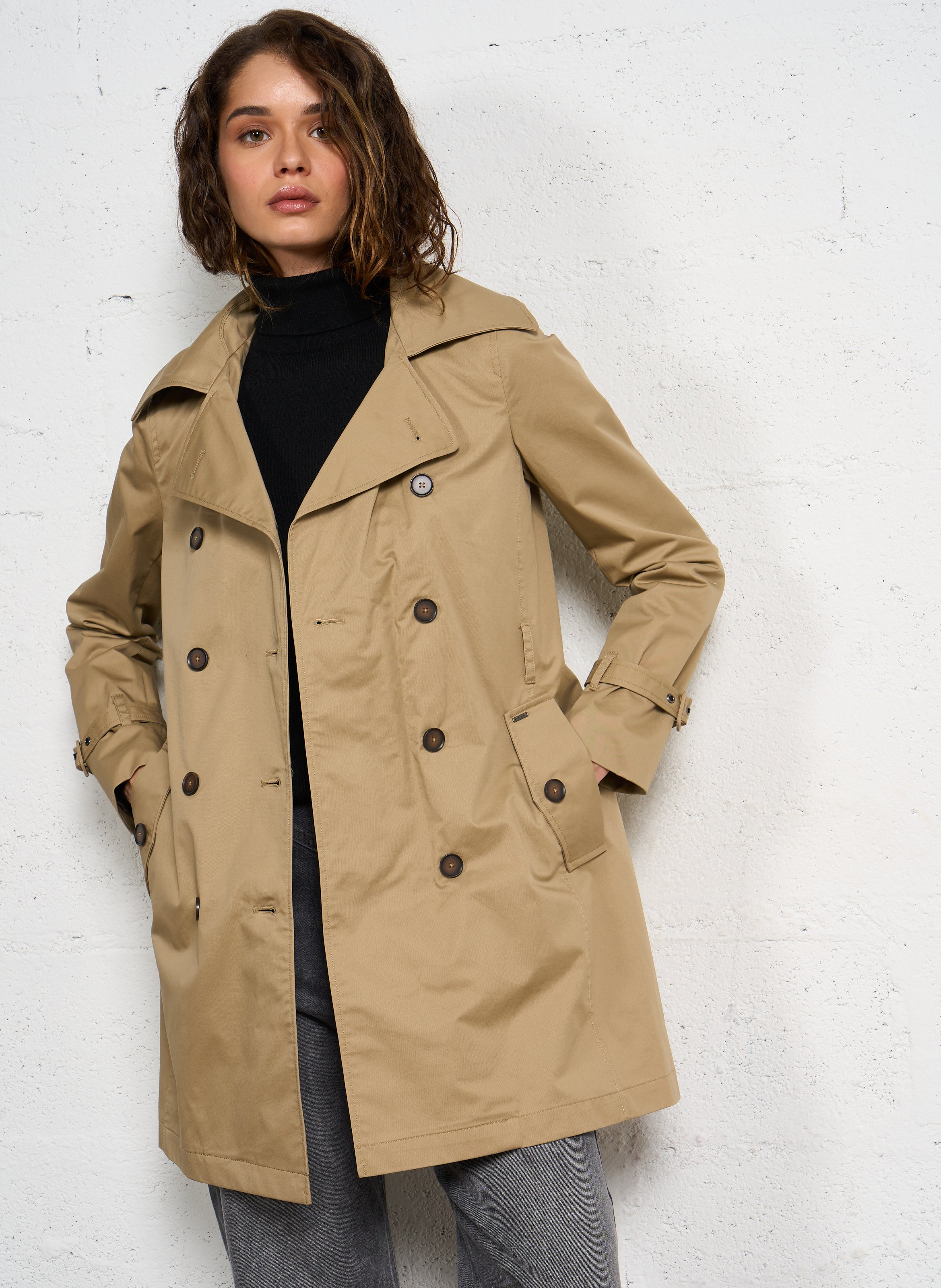 Trench à capuche amovible en coton IKKS Beige