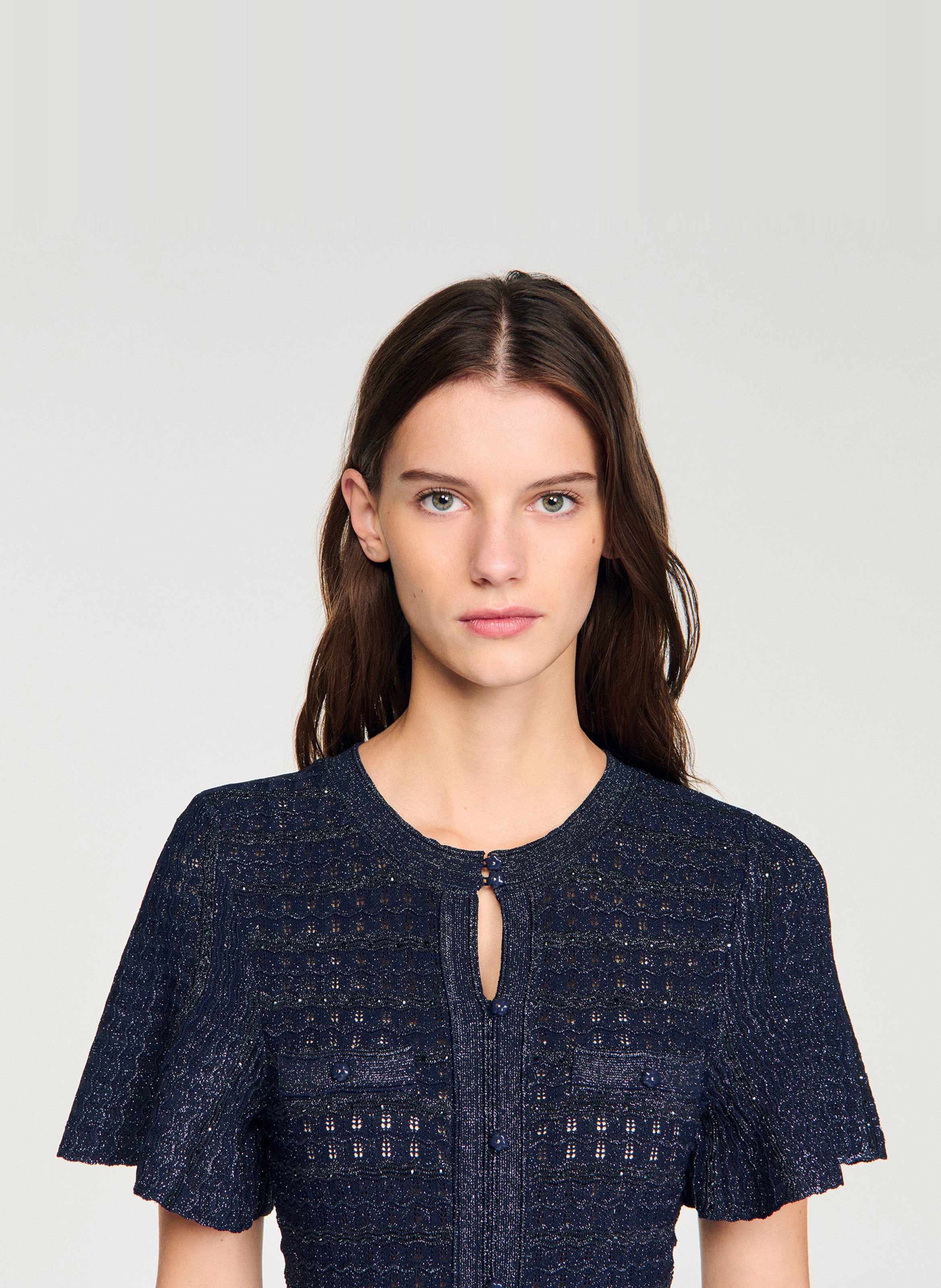 Robe longue ajustée en tweed pailleté SANDRO Bleu