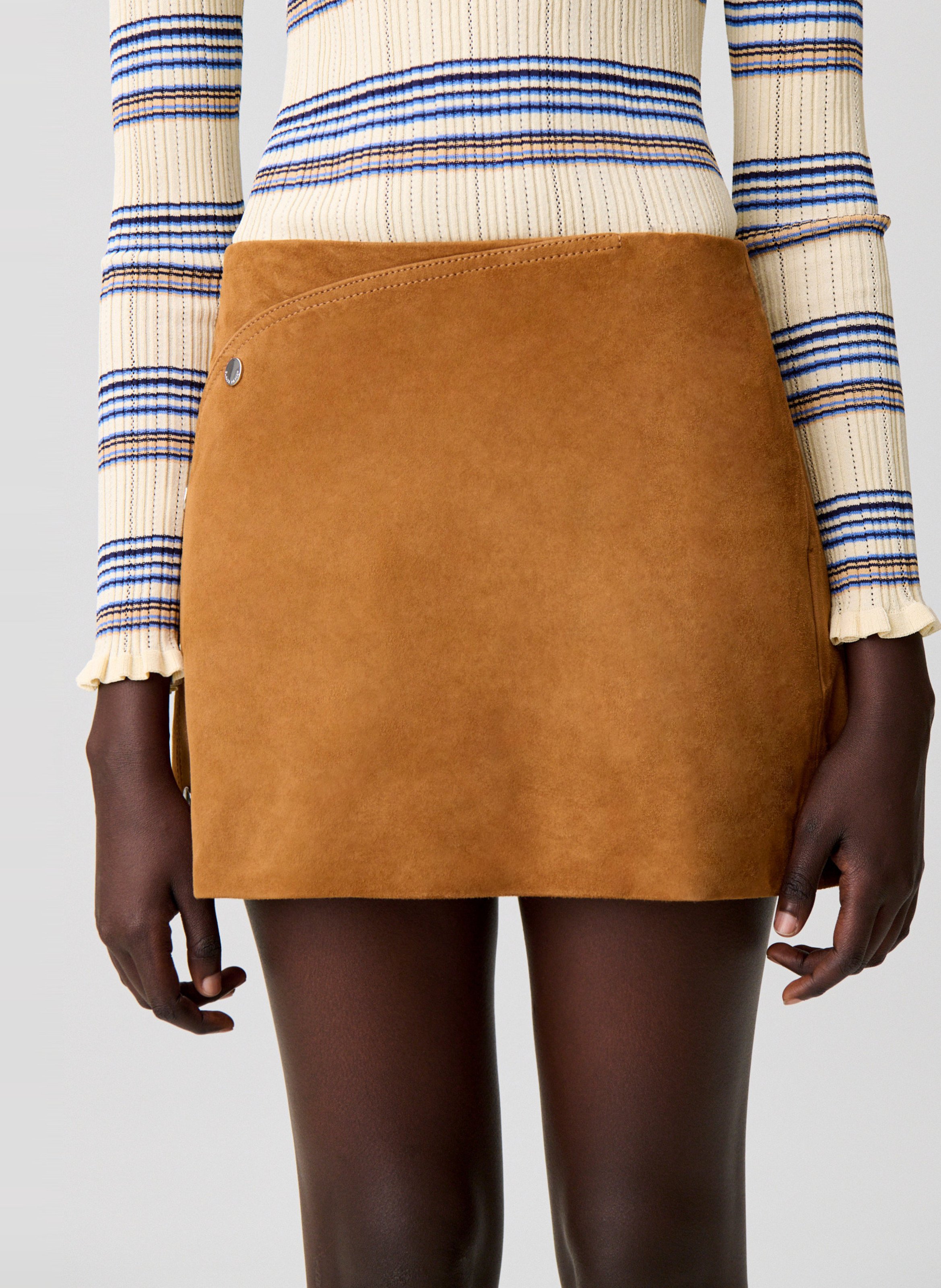 Jupe courte en cuir velours CLAUDIE PIERLOT Beige