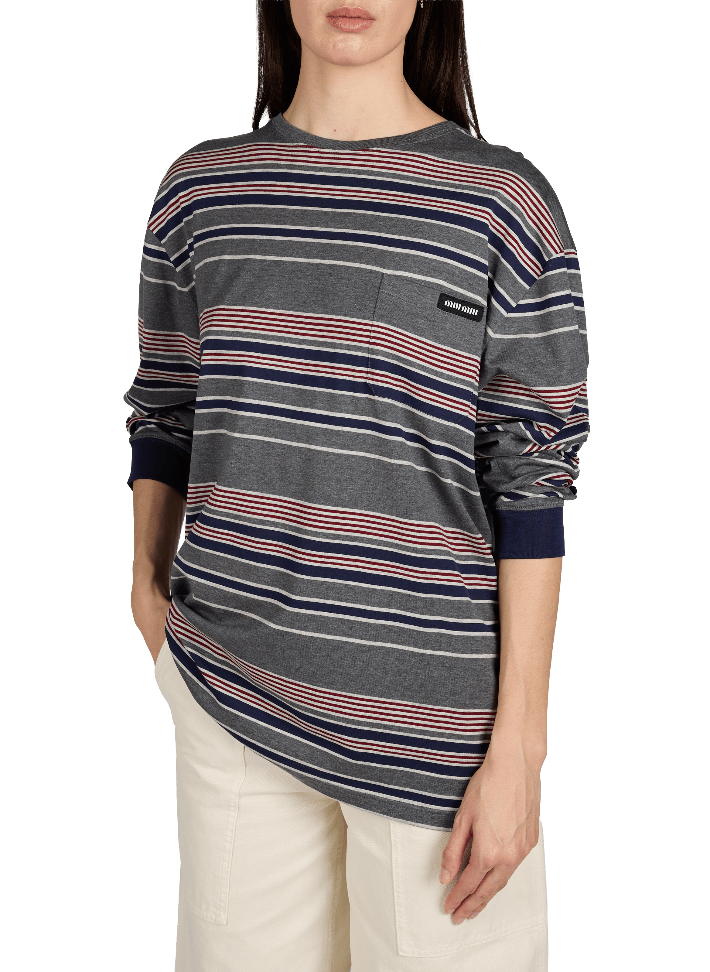 Top manches longues à rayures en coton MIU MIU Multicolore