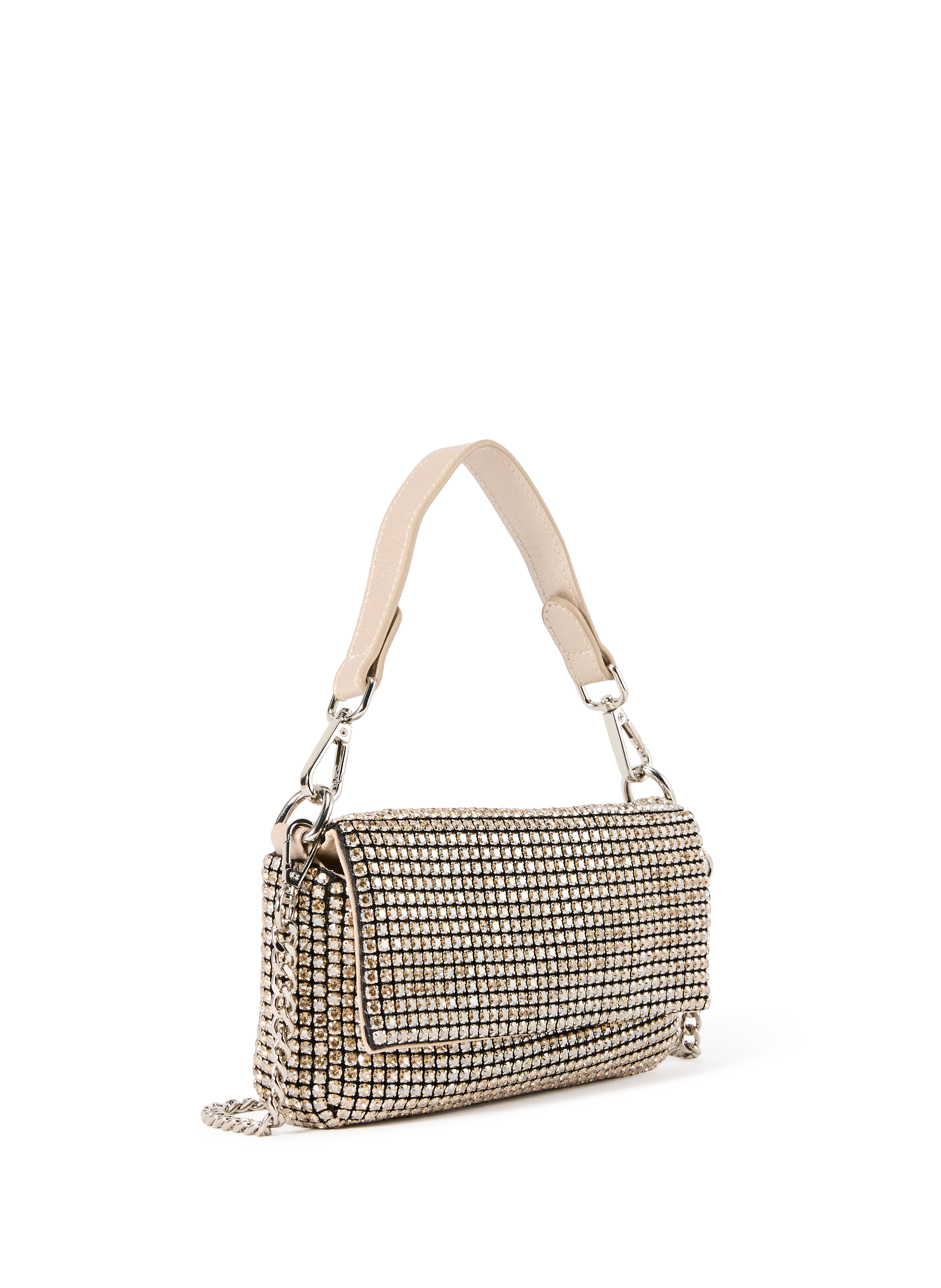 Rhinestone clutch with shoulder strap AU PRINTEMPS PARIS Golden