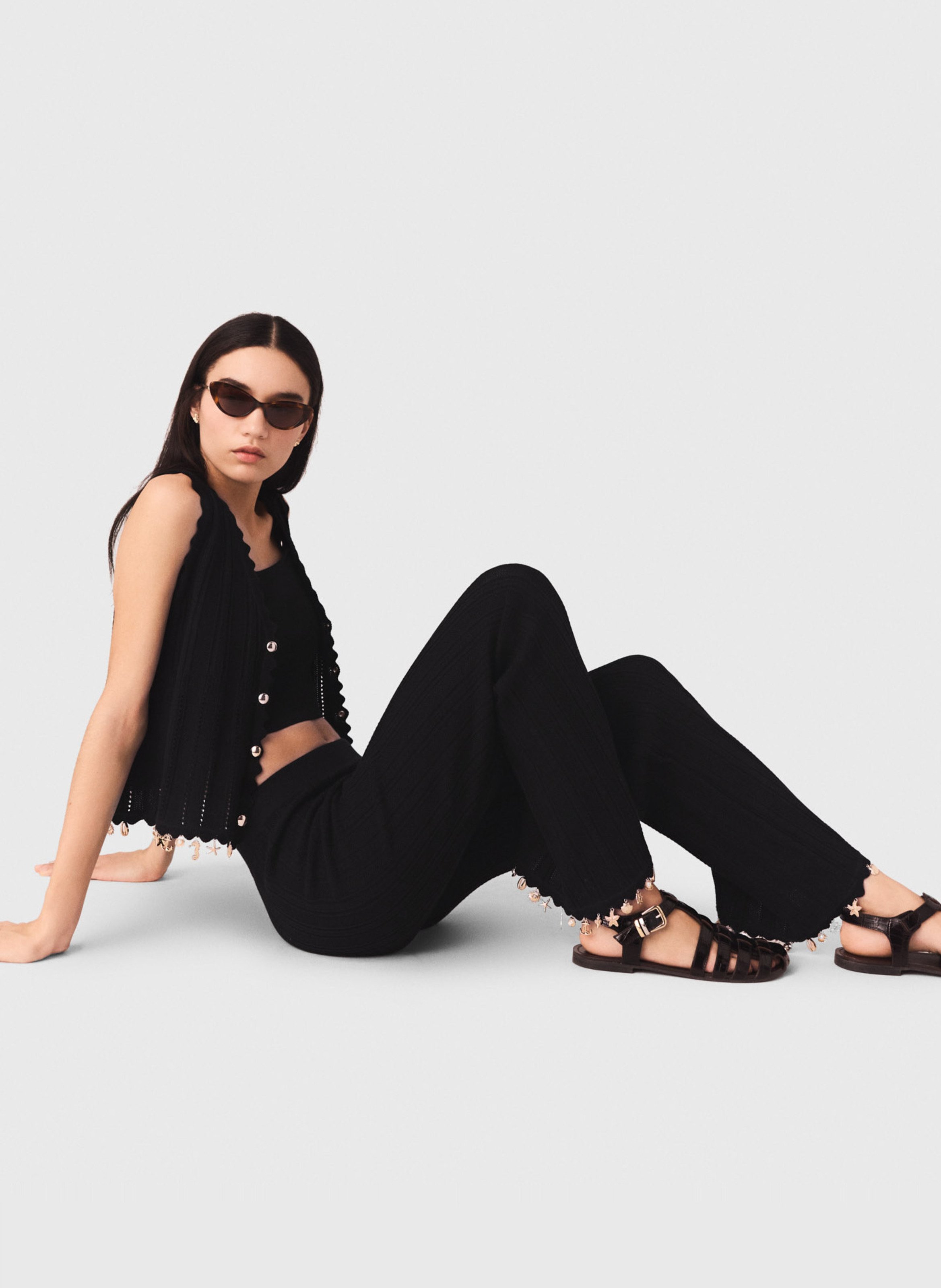 Pantalon large côtelé en coton mélangé MAJE Noir