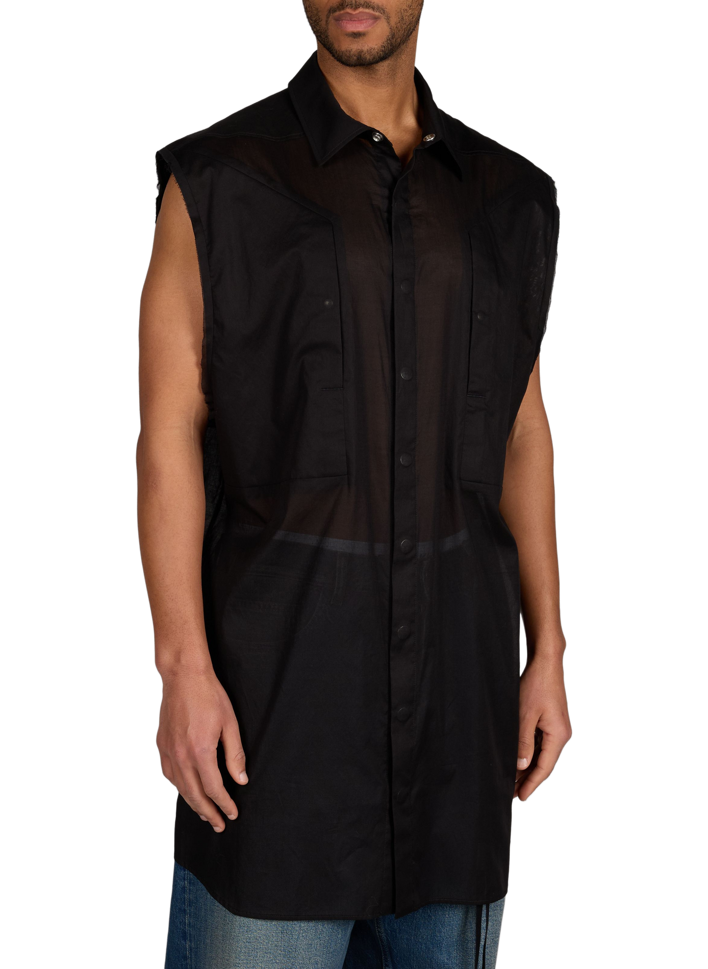 Chemise droite mi-longue en coton RICK OWENS Noir