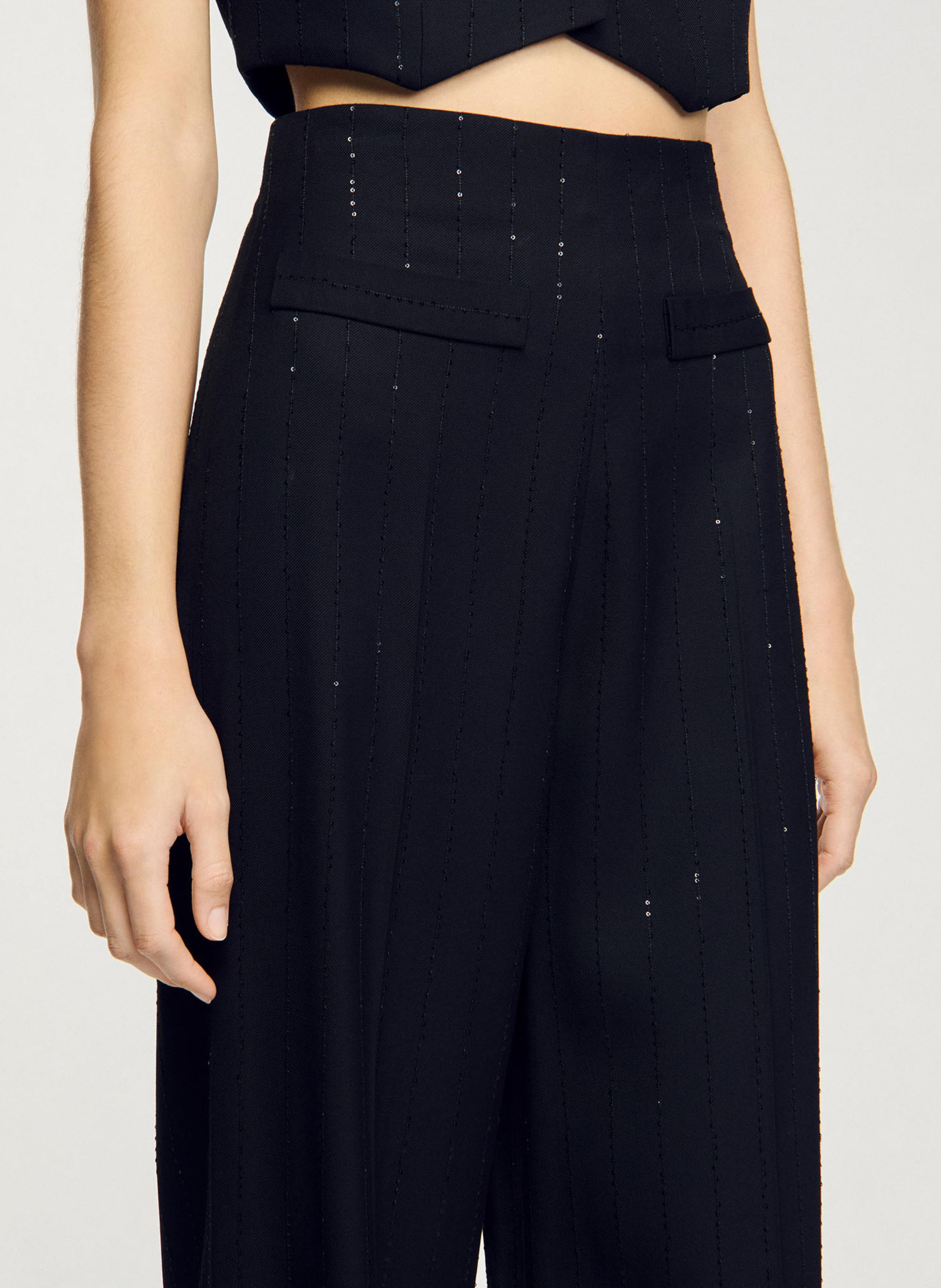 Pantalon de costume droit à sequins SANDRO Noir