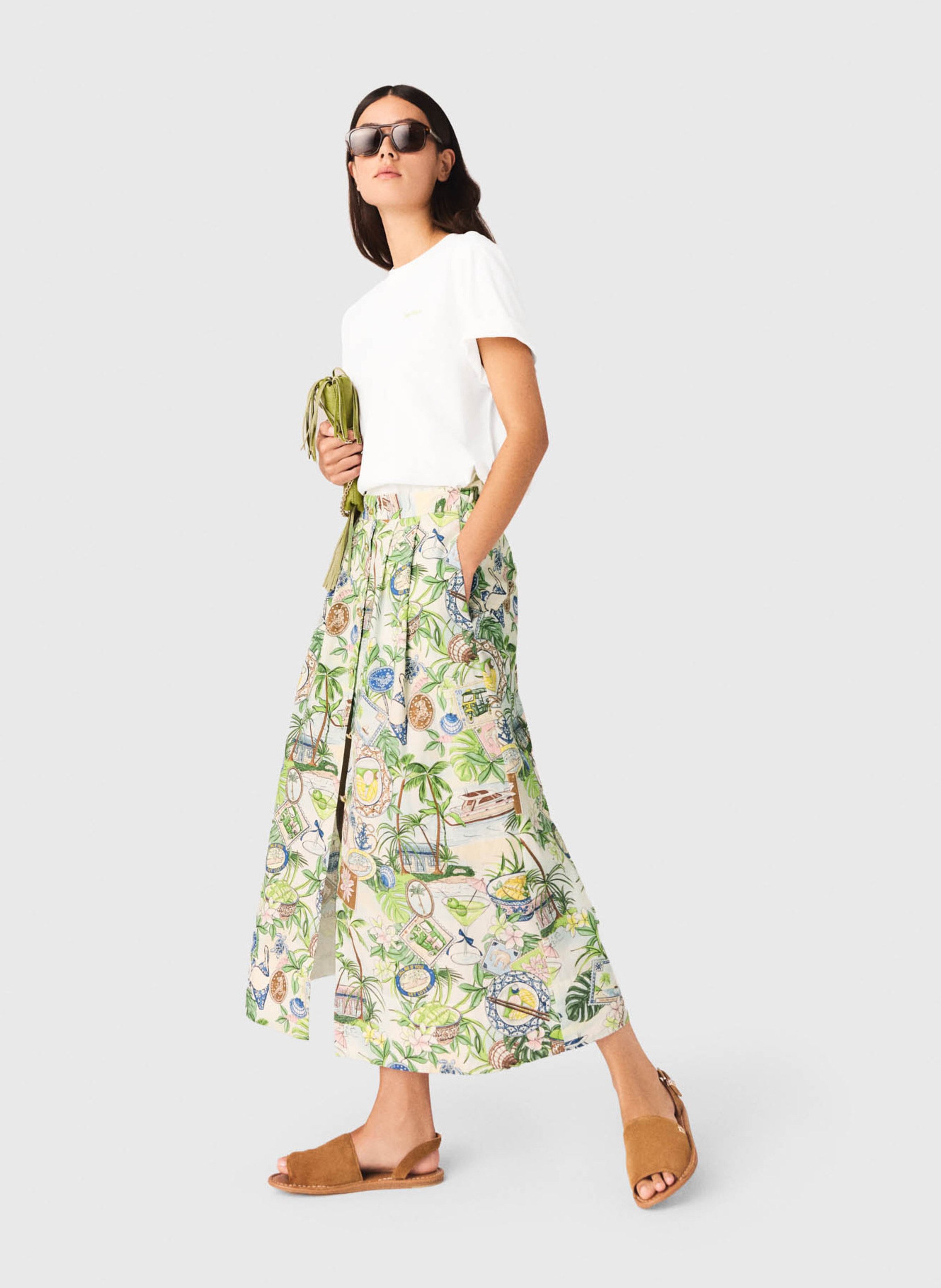 Jupe longue en coton imprimé MAJE Multicolore