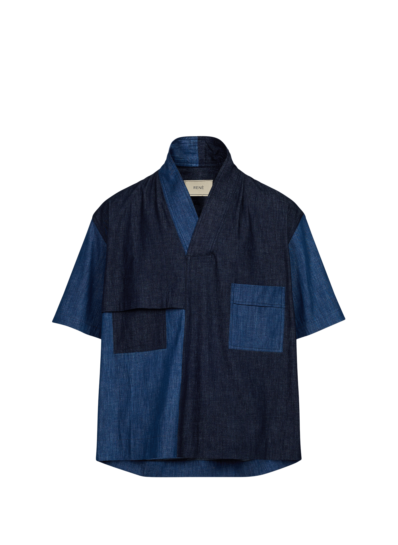 Chemise coupe carrée à empiècement bicolore en coton RENÈ Blue