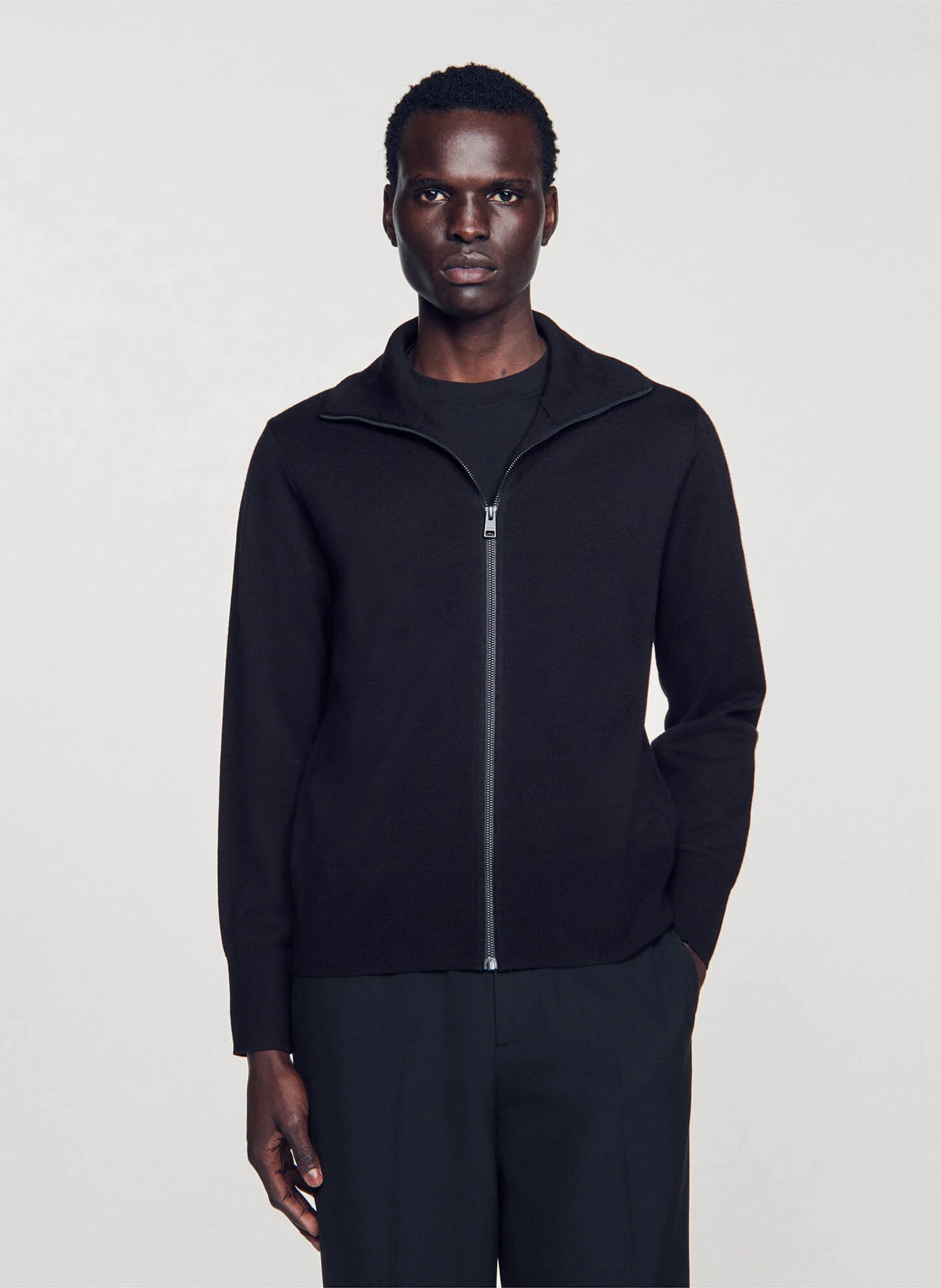 Gilet zippé en laine mélangée SANDRO Bleu